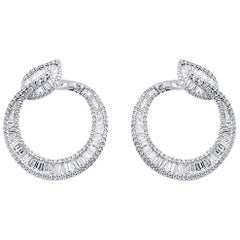 Fine 18 Karat White Gold 1.95 Carat Natural Diamonds Leaf Hoop Earrings