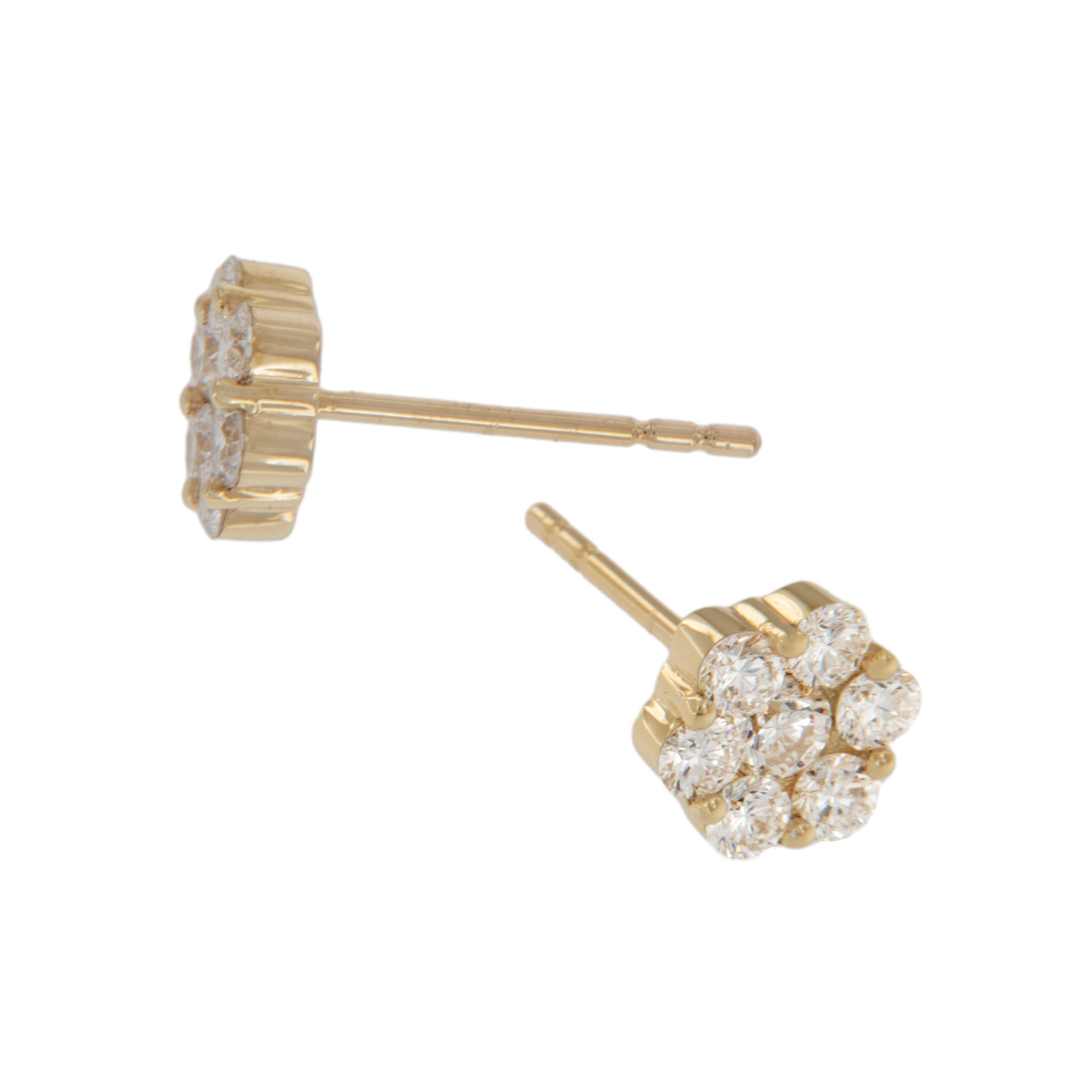 You can't go wrong with these fabulous cluster stud earrings! Made from fine 18 karat yellow gold & set with 0.75 Cttw of VS clarity & F-G color diamonds having posts & friction backs for security of wear. These classic earrings have a substantial