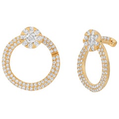 Fine 18 Karat Yellow Gold 1.72 Carat Natural Diamonds Round Hoop Earrings