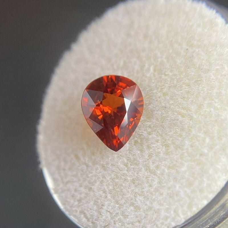 Fine 1.84ct Vivid Orange Red Spessartine Garnet Pear Cut Loose Gem 8.4 x 6.8mm

Fine Natural Spessartine Garnet Loose Gem. 
1.84 carat stone with a beautiful reddish orange colour and excellent clarity. Very clean stone with only some small natural