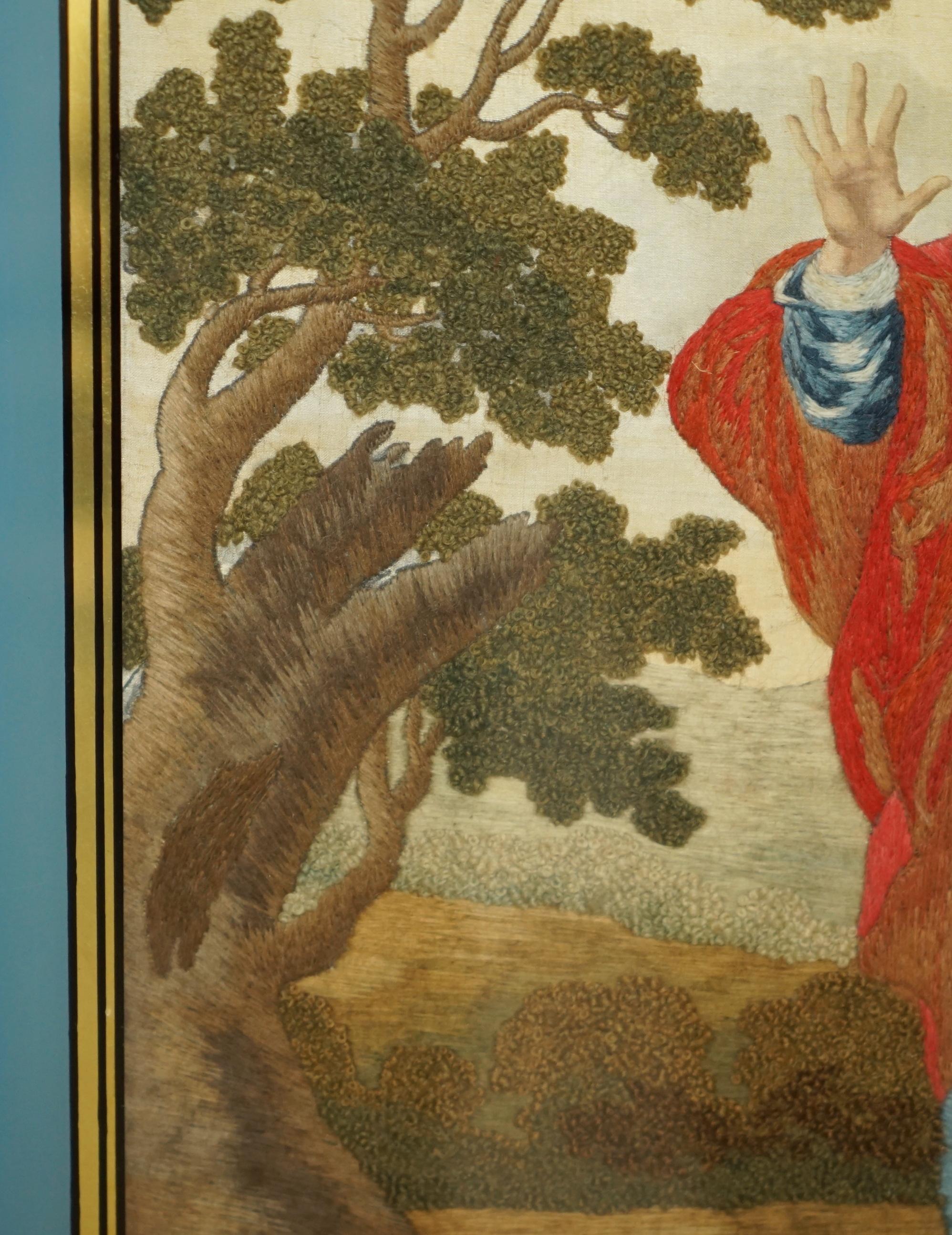 FINE 1860 SiLK EMBROIDERY OF ANNIBALE CARRACCI 1598 THE THREE MARYS AT THE TOMB For Sale 5