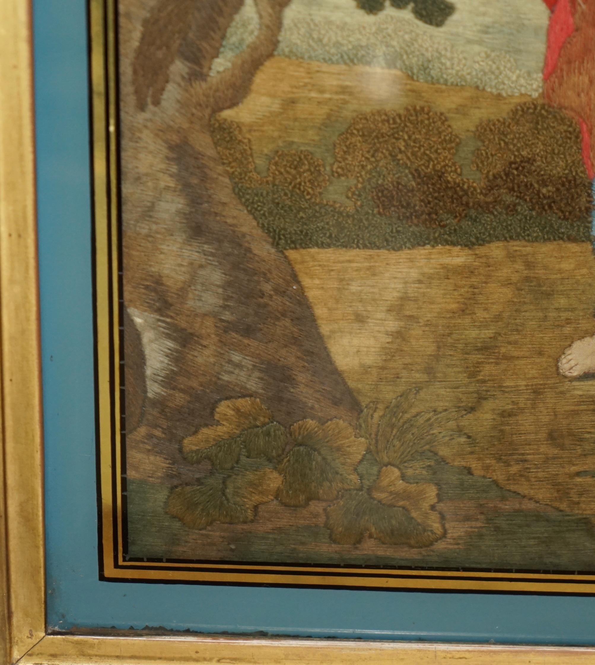 FINE 1860 SiLK EMBROIDERY OF ANNIBALE CARRACCI 1598 THE THREE MARYS AT THE TOMB For Sale 6