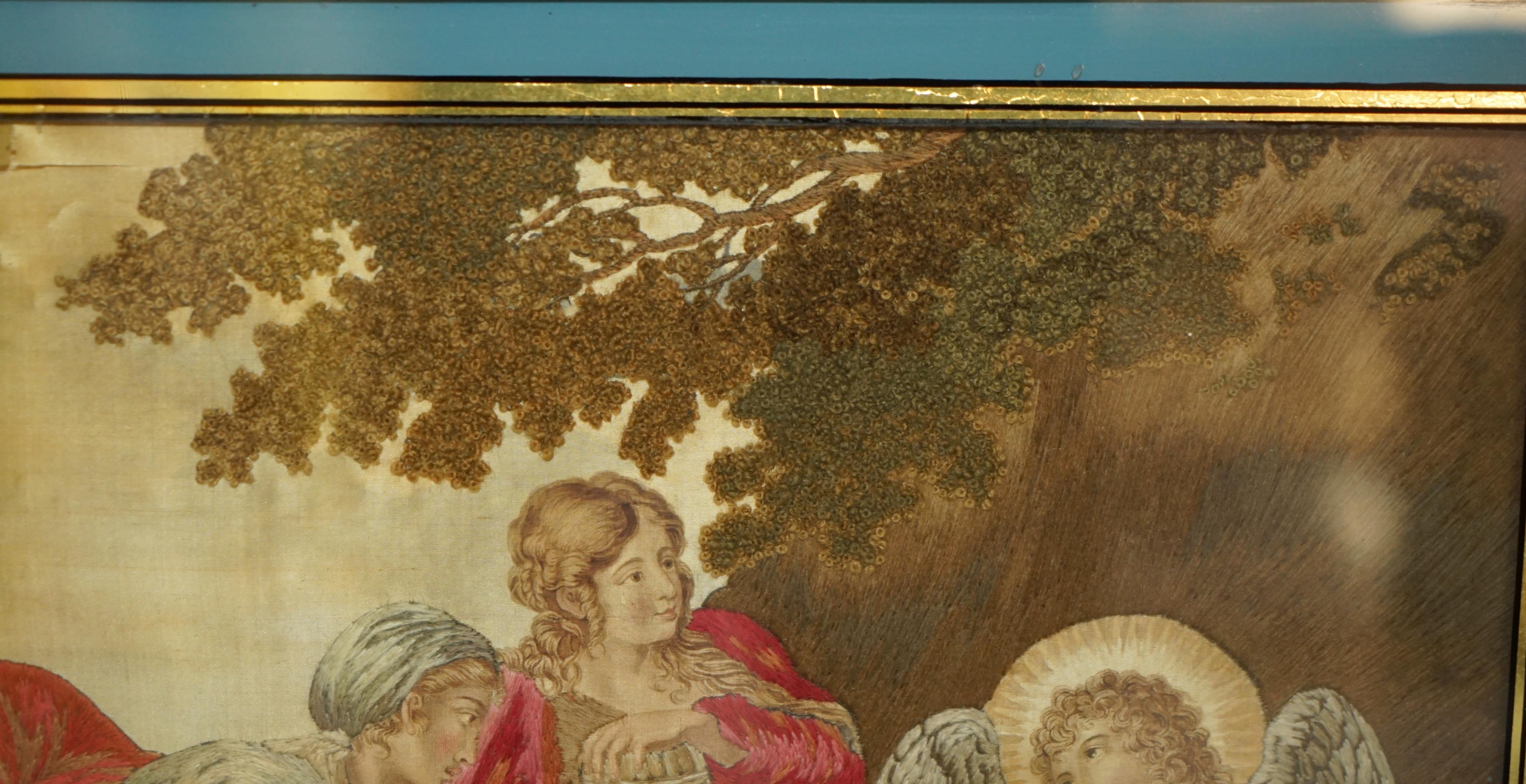 FINE 1860 SiLK EMBROIDERY OF ANNIBALE CARRACCI 1598 THE THREE MARYS AT THE TOMB For Sale 7