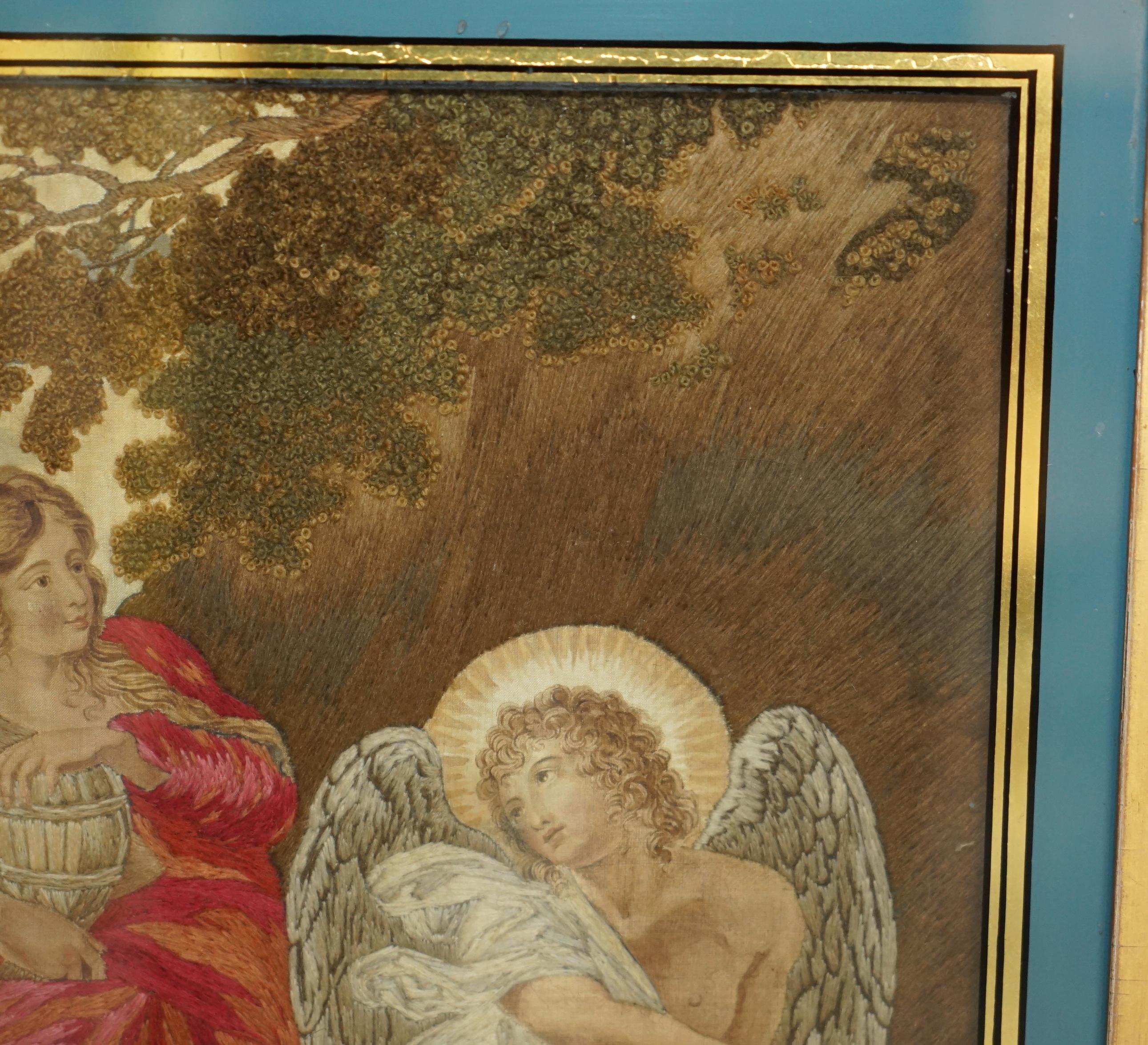 FINE 1860 SiLK EMBROIDERY OF ANNIBALE CARRACCI 1598 THE THREE MARYS AT THE TOMB For Sale 8