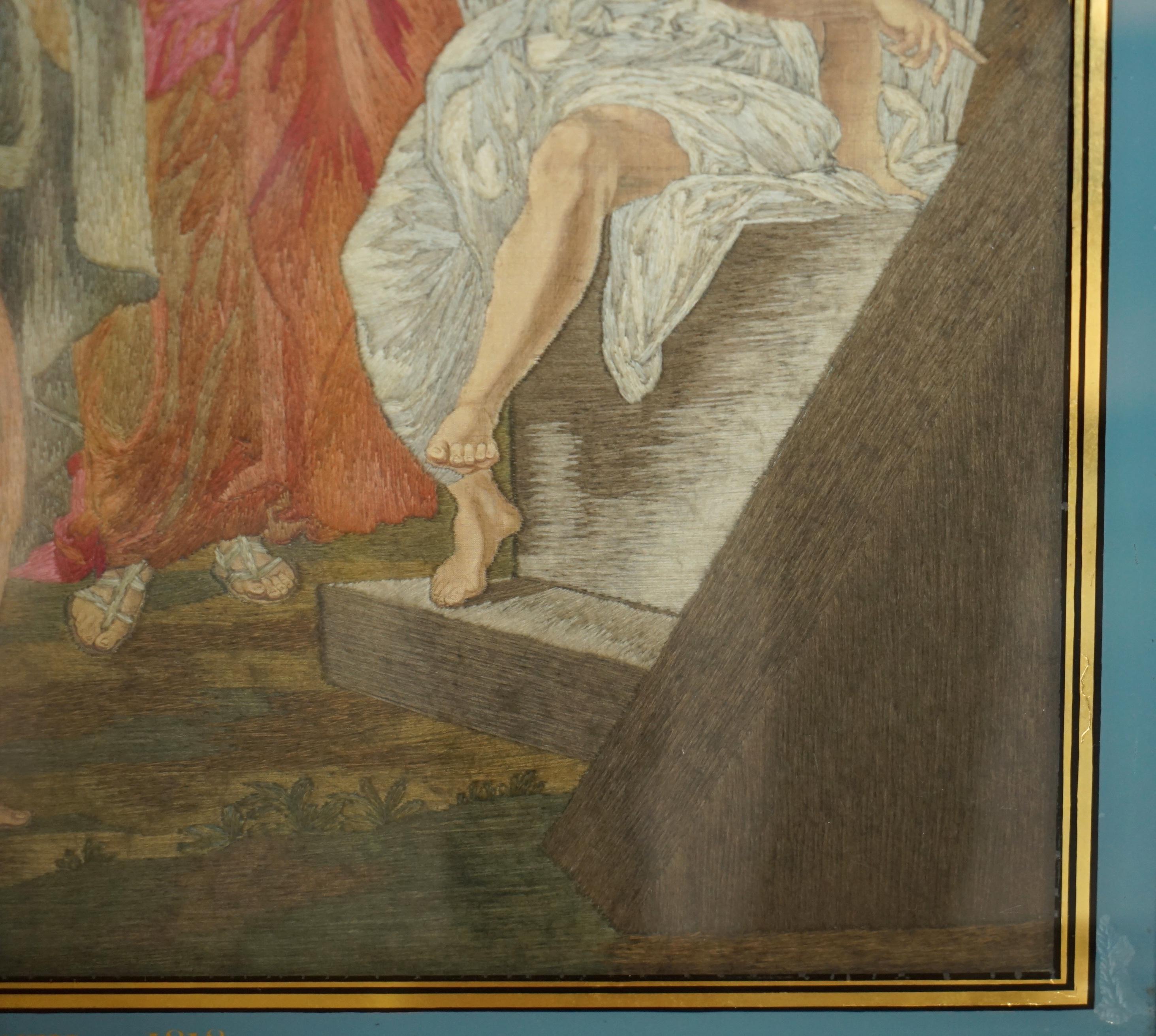 FINE 1860 SiLK EMBROIDERY OF ANNIBALE CARRACCI 1598 THE THREE MARYS AT THE TOMB For Sale 9