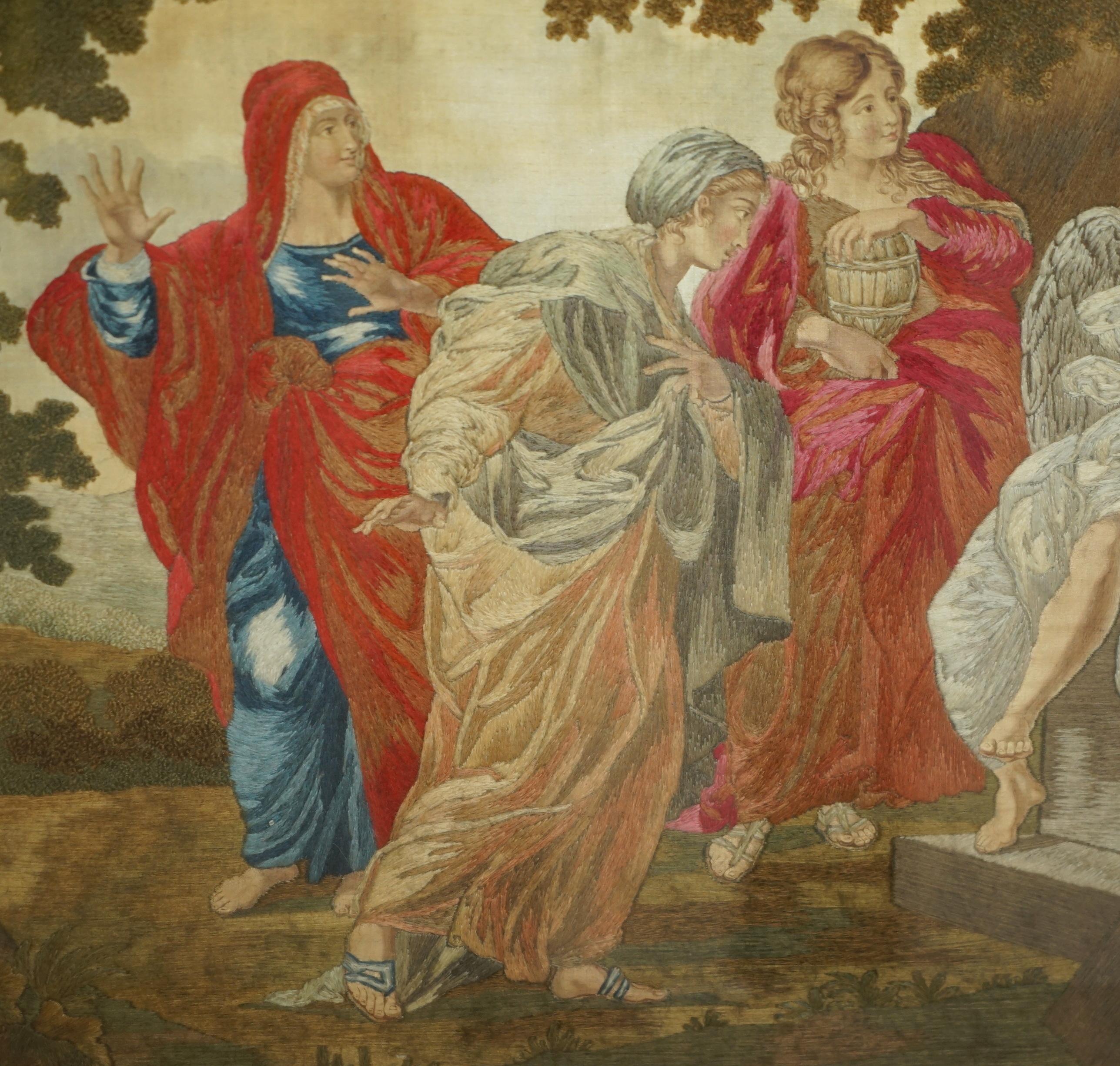 Silk FINE 1860 SiLK EMBROIDERY OF ANNIBALE CARRACCI 1598 THE THREE MARYS AT THE TOMB For Sale