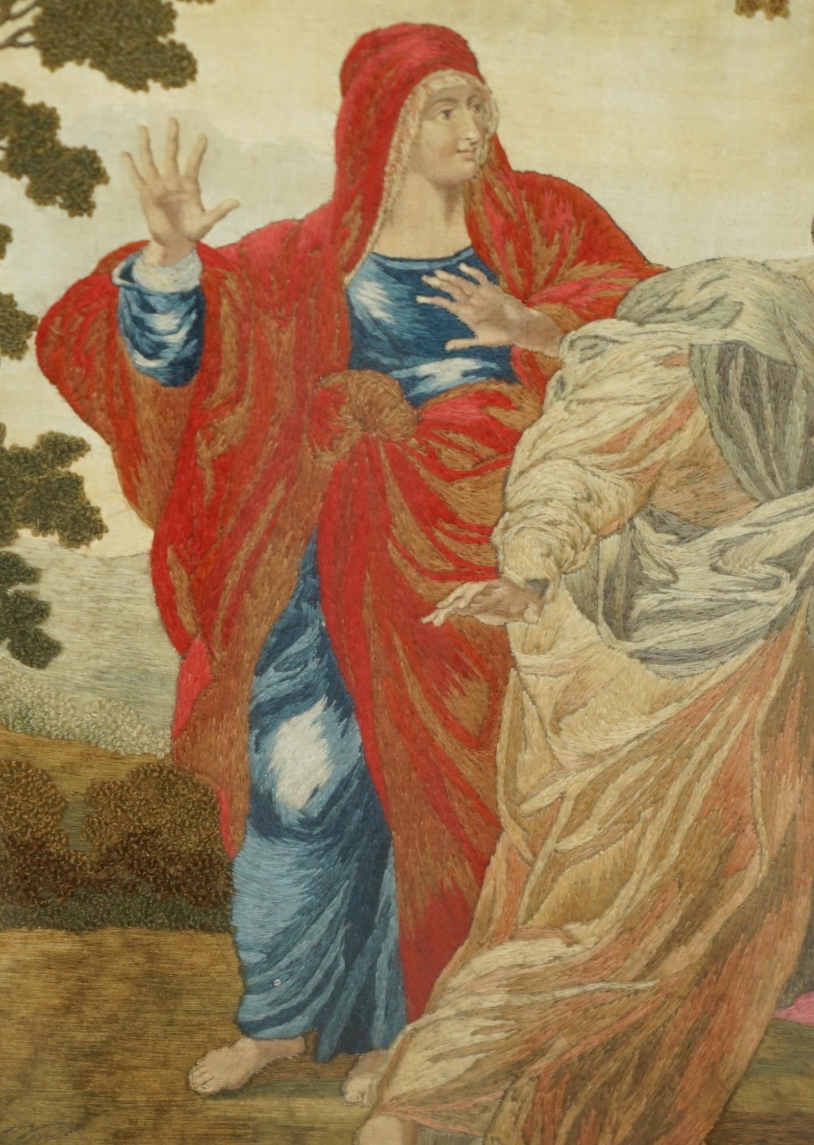 FINE 1860 SiLK EMBROIDERY OF ANNIBALE CARRACCI 1598 THE THREE MARYS AT THE TOMB For Sale 1