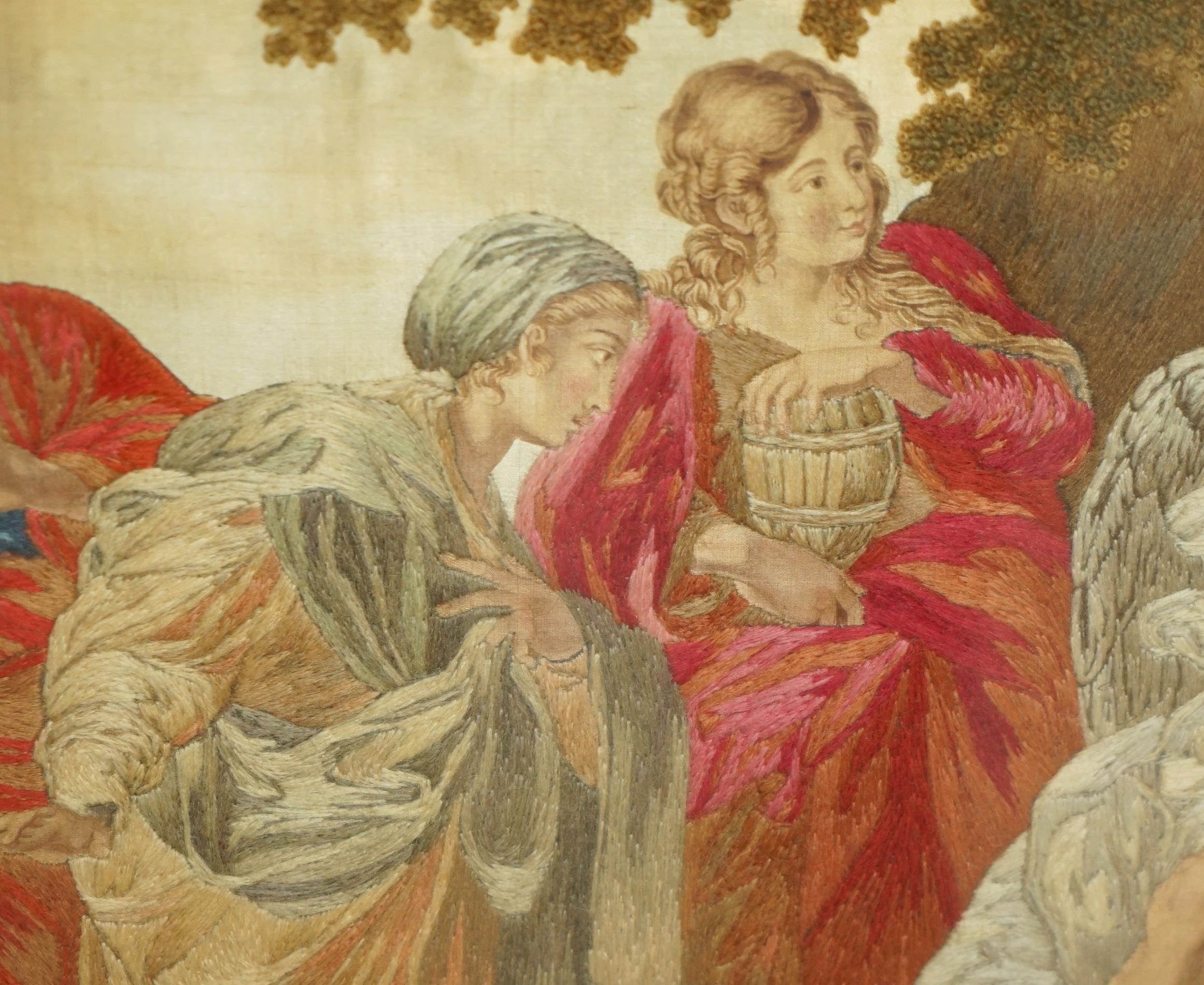 FINE 1860 SiLK EMBROIDERY OF ANNIBALE CARRACCI 1598 THE THREE MARYS AT THE TOMB For Sale 2