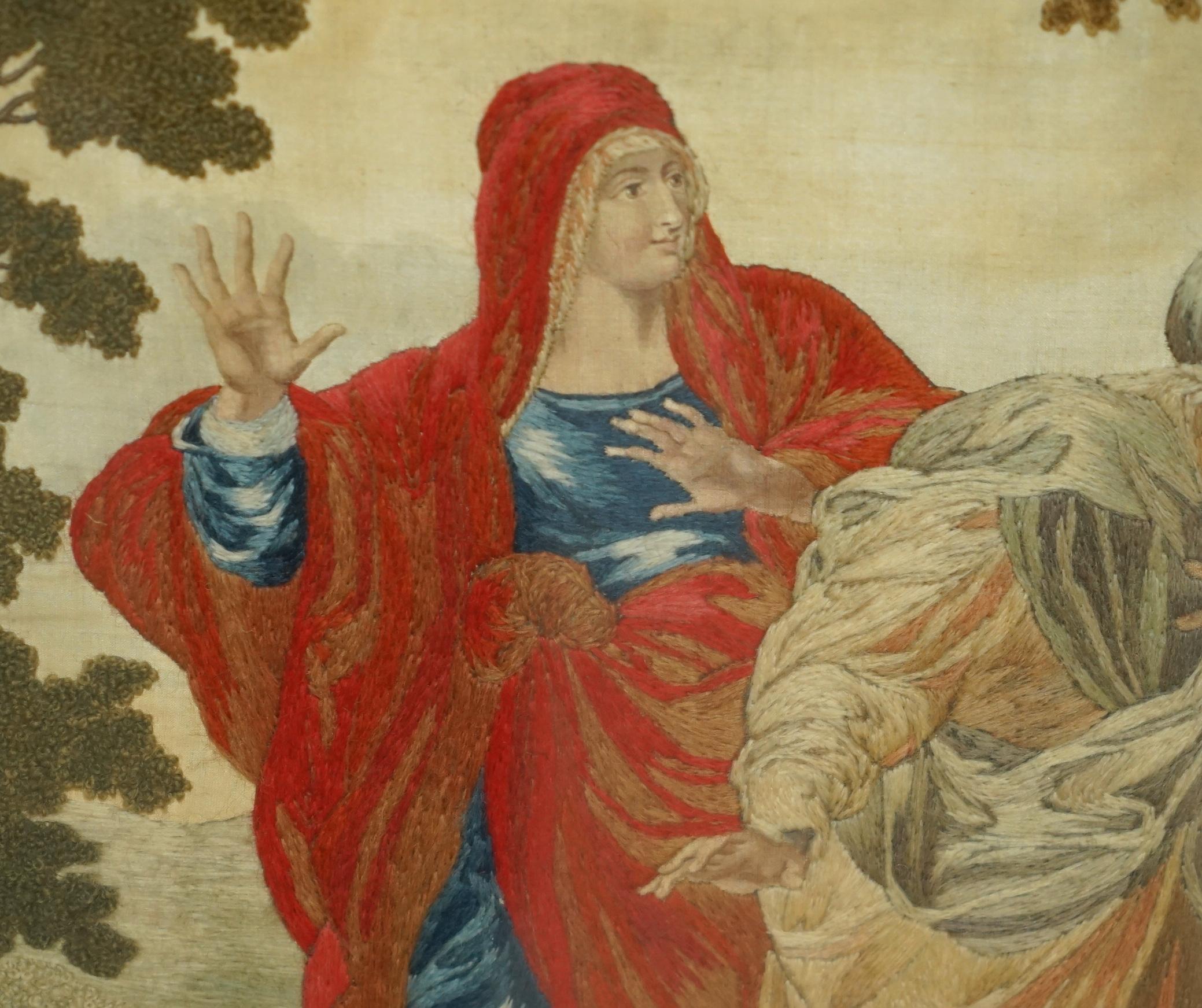 FINE 1860 SiLK EMBROIDERY OF ANNIBALE CARRACCI 1598 THE THREE MARYS AT THE TOMB For Sale 3