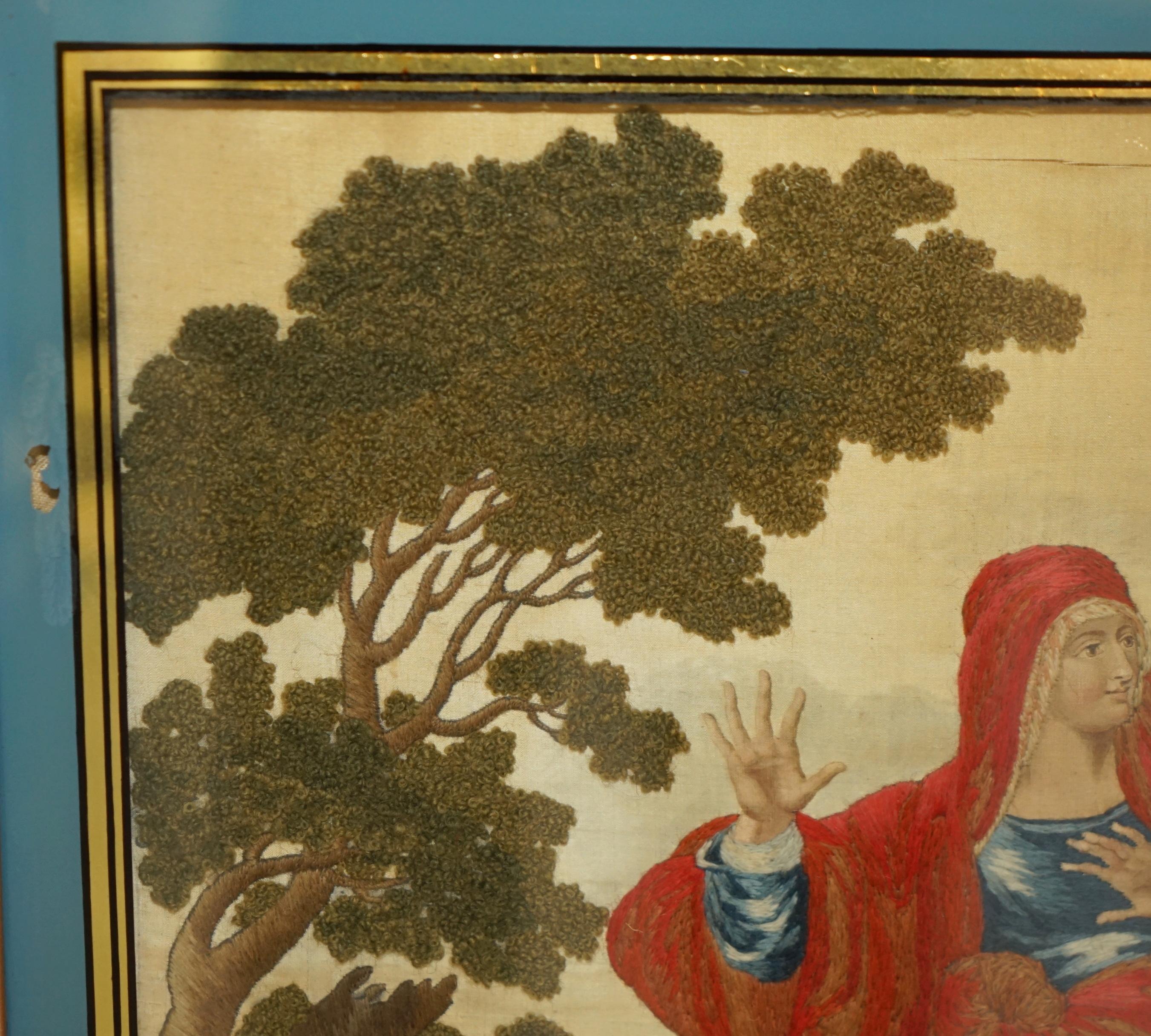 FINE 1860 SiLK EMBROIDERY OF ANNIBALE CARRACCI 1598 THE THREE MARYS AT THE TOMB For Sale 4