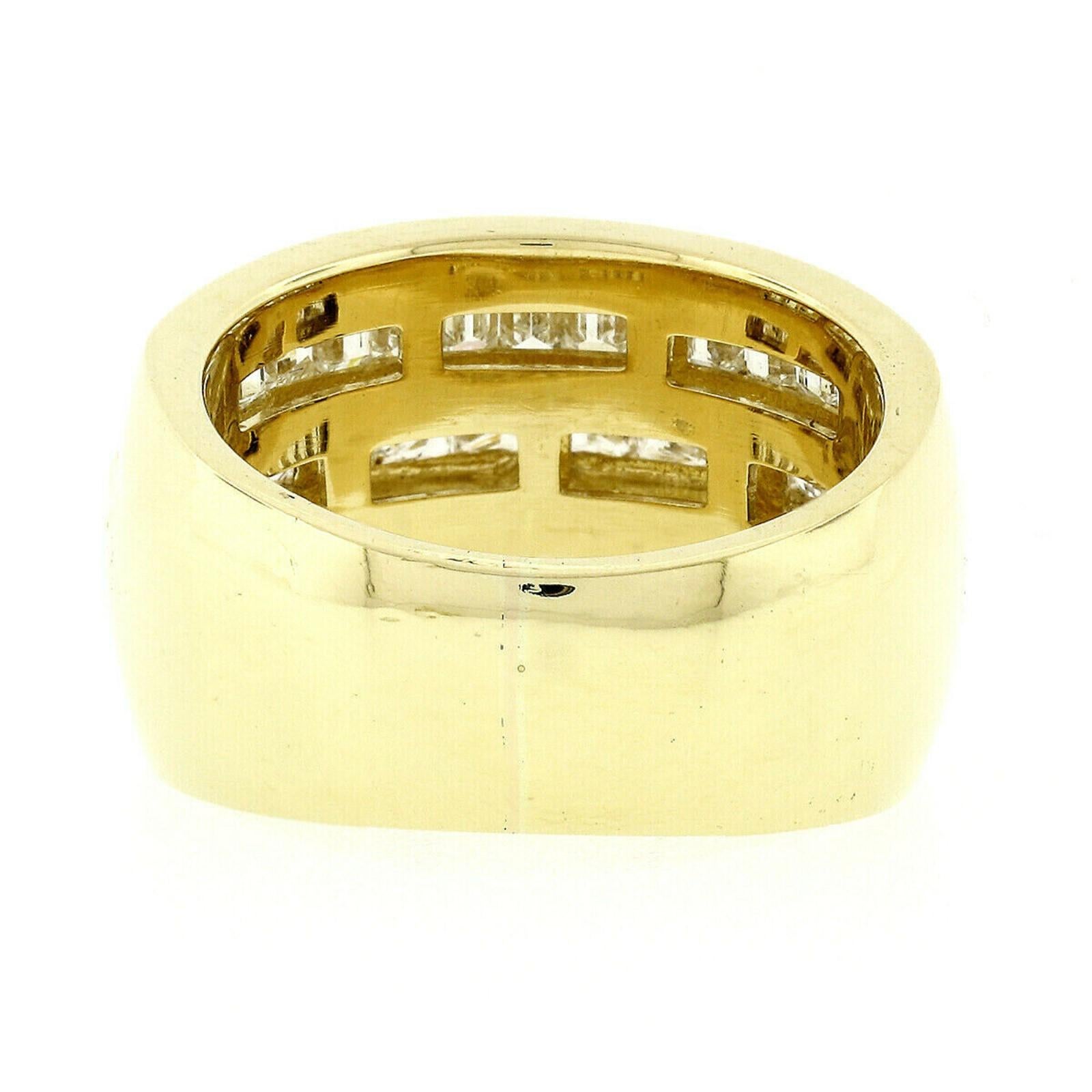 Fine 18K Gold 5.76ctw 3-Row Princess & Baguette Diamond Wide Statement Band Ring 4
