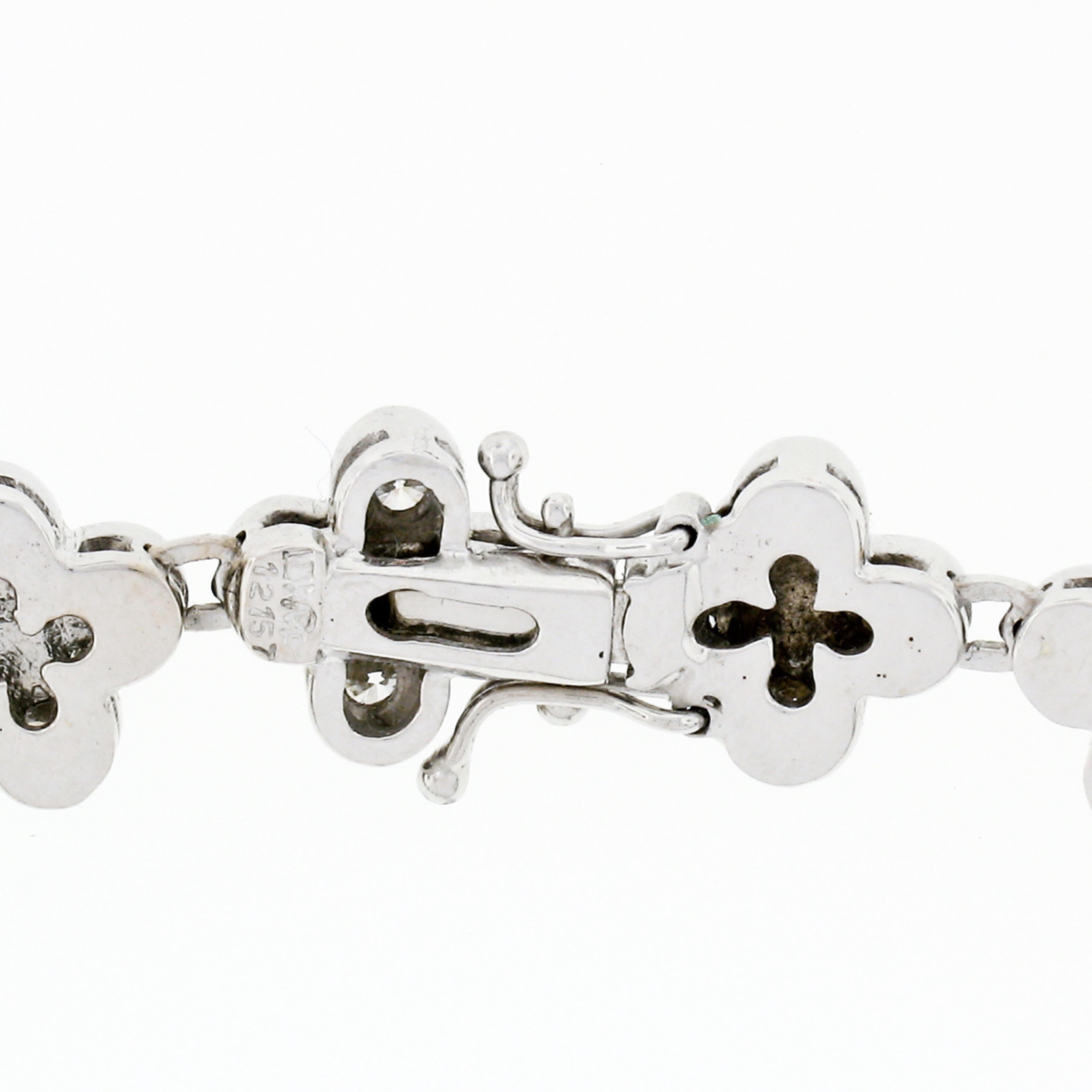Women's Fine 18k Gold 6.12ct Bezel Ideal Diamond Flower Quatrefoil Cluster Link Bracelet