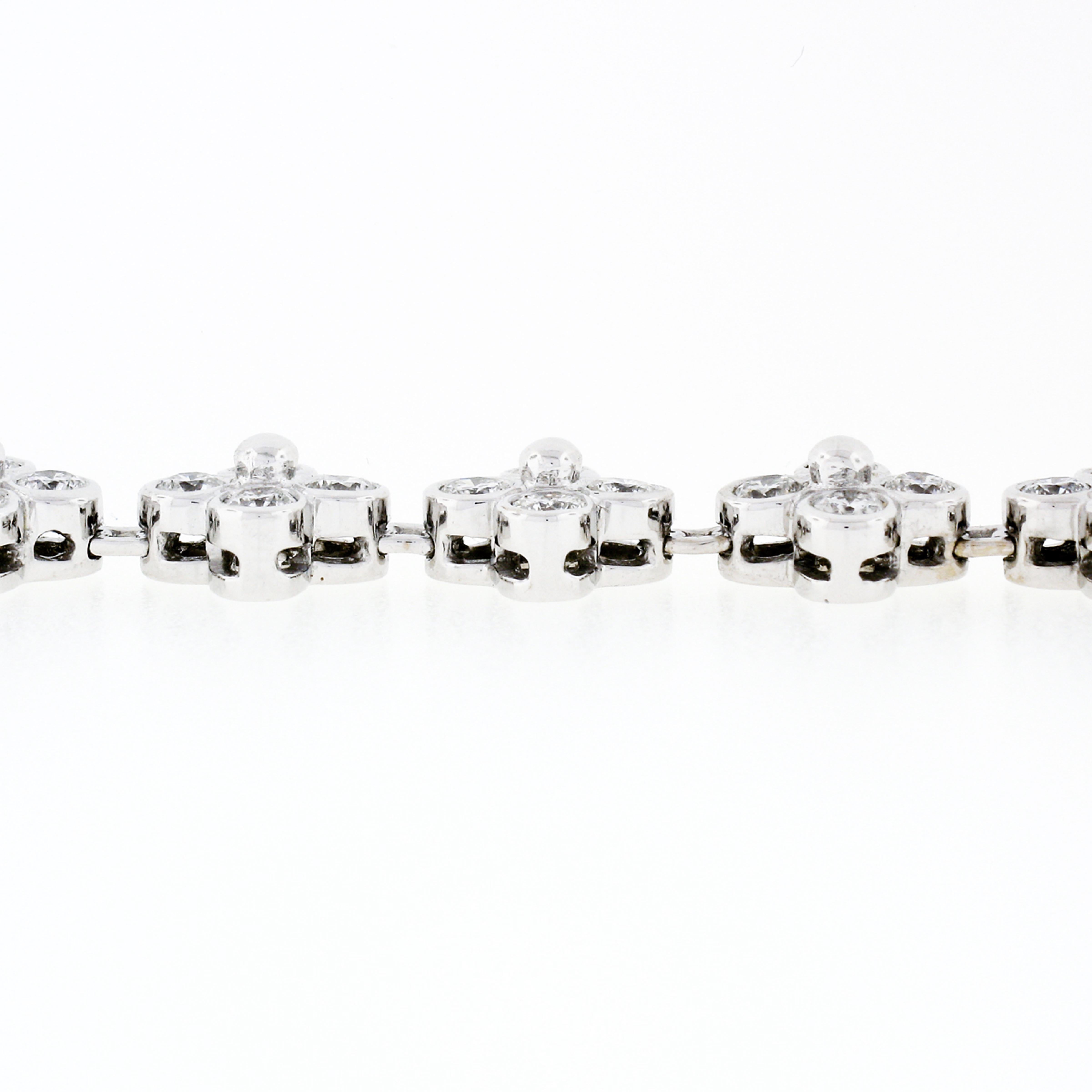 Fine 18k Gold 6.12ct Bezel Ideal Diamond Flower Quatrefoil Cluster Link Bracelet 2