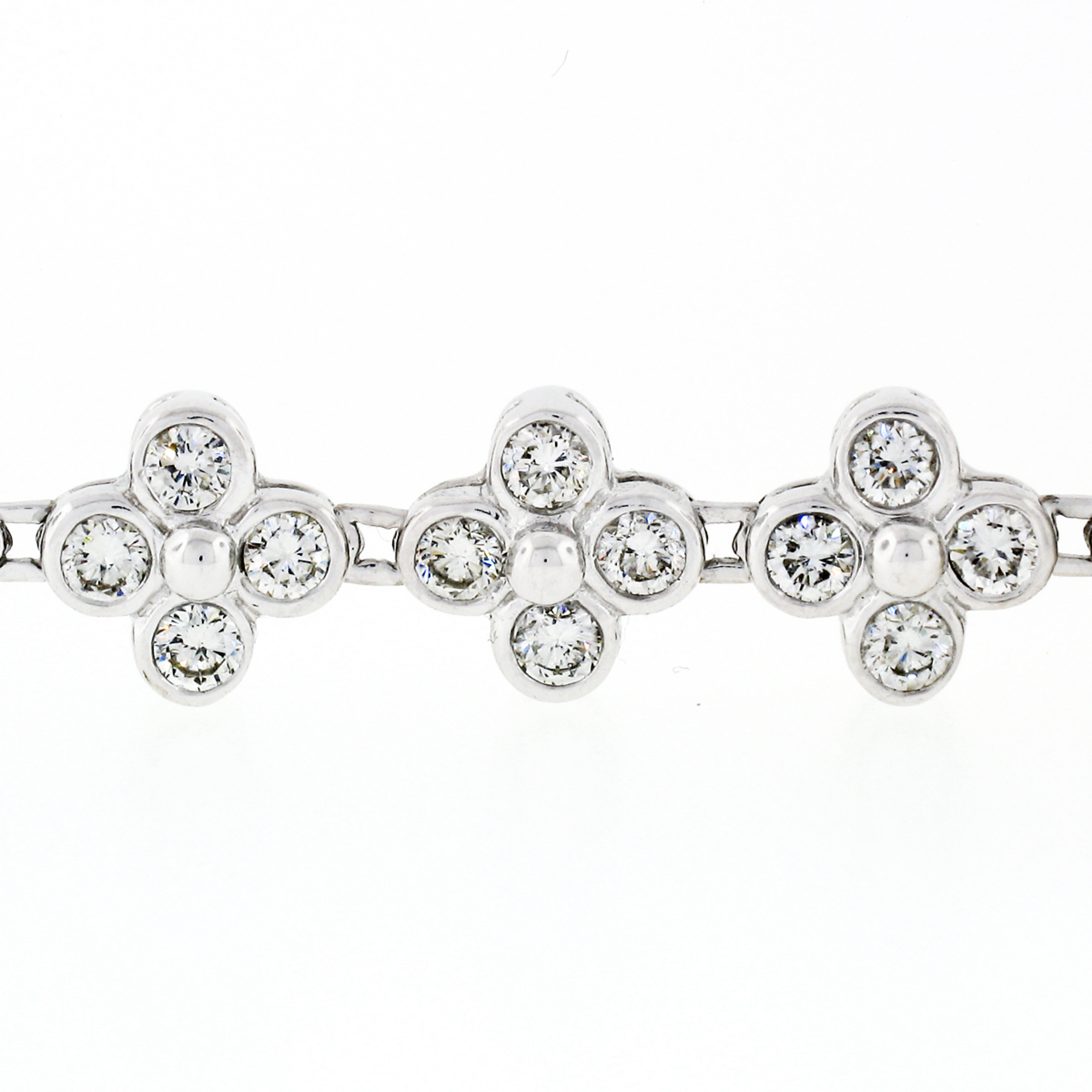 Fine 18k Gold 6.12ct Bezel Ideal Diamond Flower Quatrefoil Cluster Link Bracelet 3