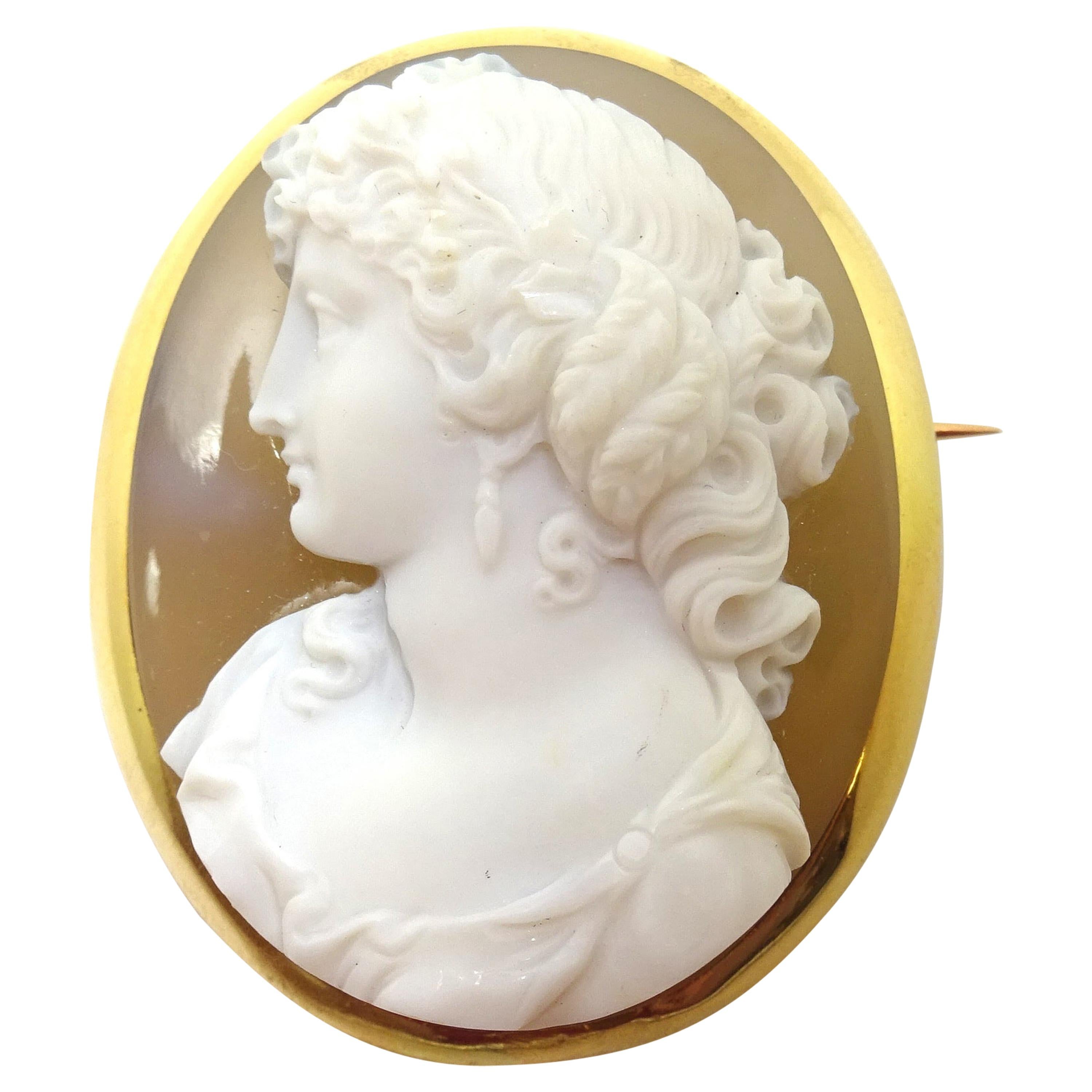 Fine 18k High Relief Genuine Natural Stone Cameo Pin '#3568' For Sale