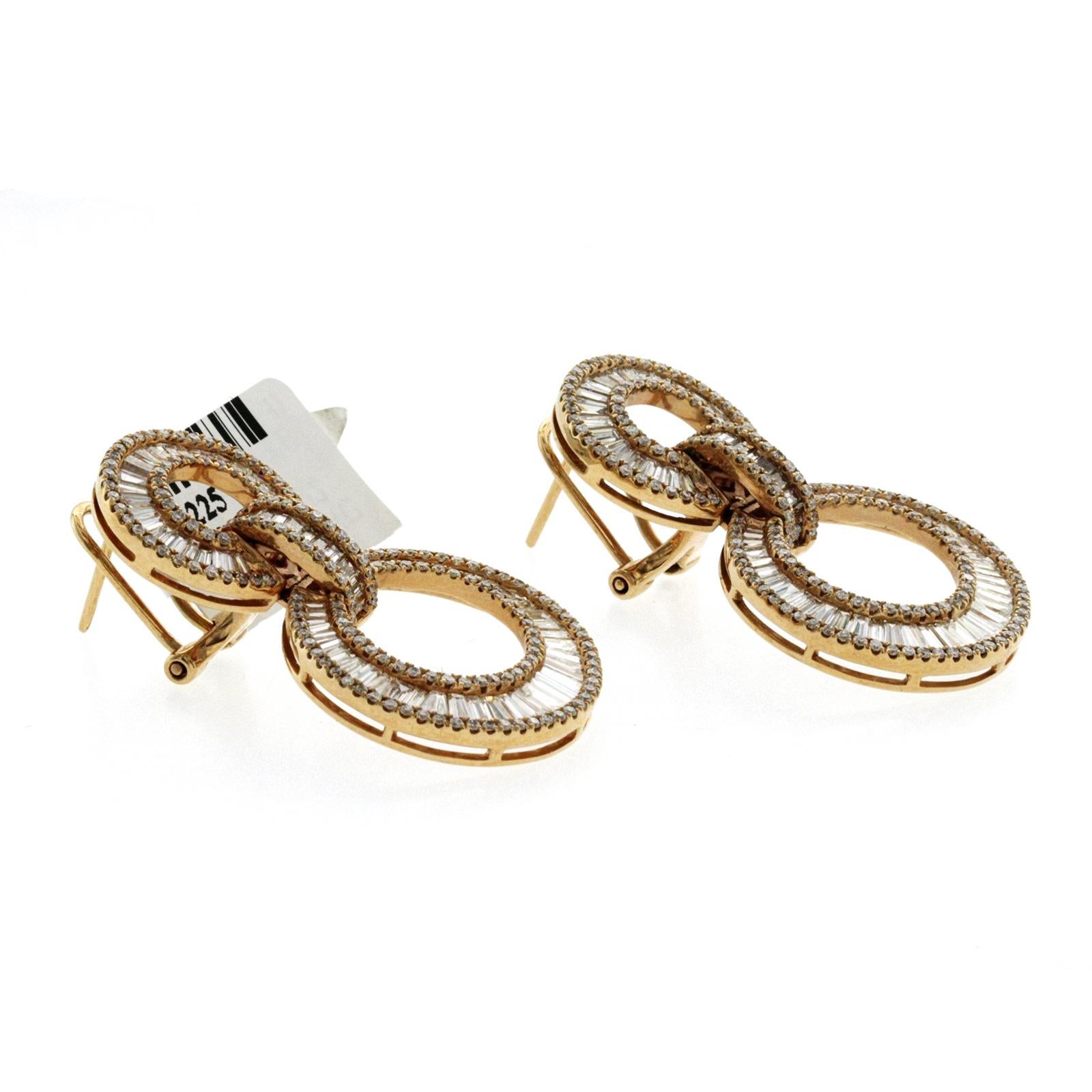 Pendants d'oreilles en or rose 18 carats à 2 cercles avec diamants naturels de 4,34 carats Pour femmes en vente