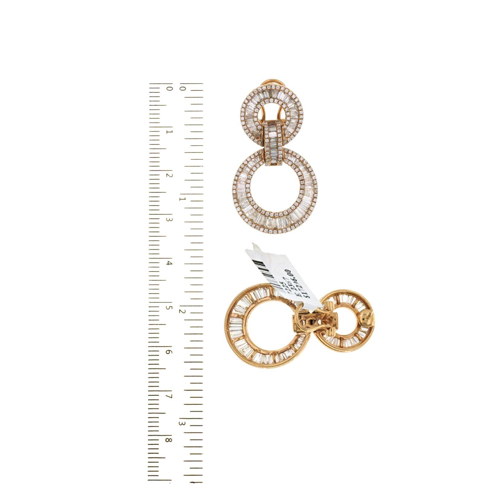Orecchini pendenti a 2 cerchi in oro rosa 18 carati con 4,34 carati di diamanti naturali in vendita 1