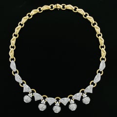 Fine 18k Two Tone Gold 4.70ctw Diamond Cluster Fringe Collar Statement Necklace