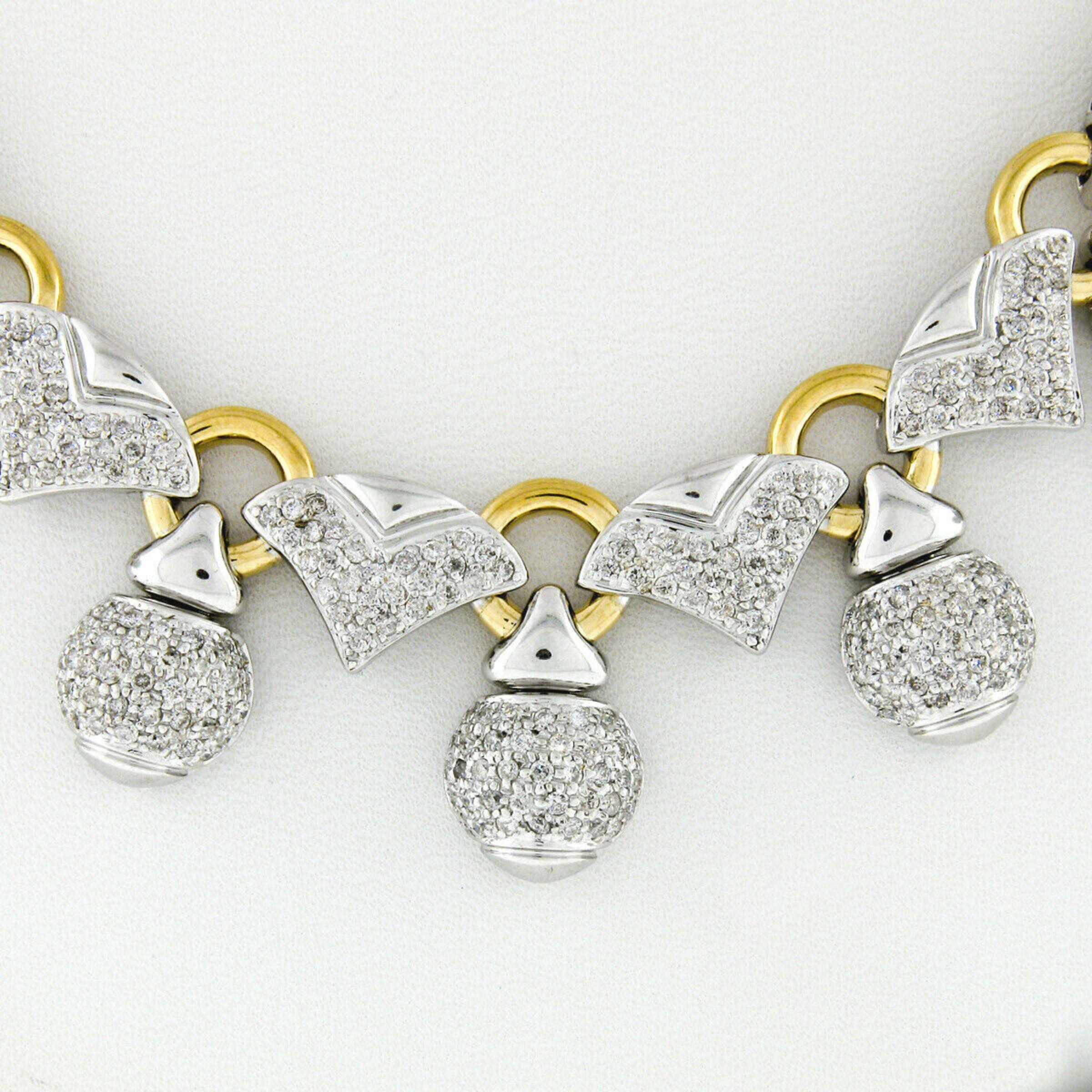 Collana con frangia di diamanti a grappolo in oro 18 carati bicolore In condizioni buone in vendita a Montclair, NJ