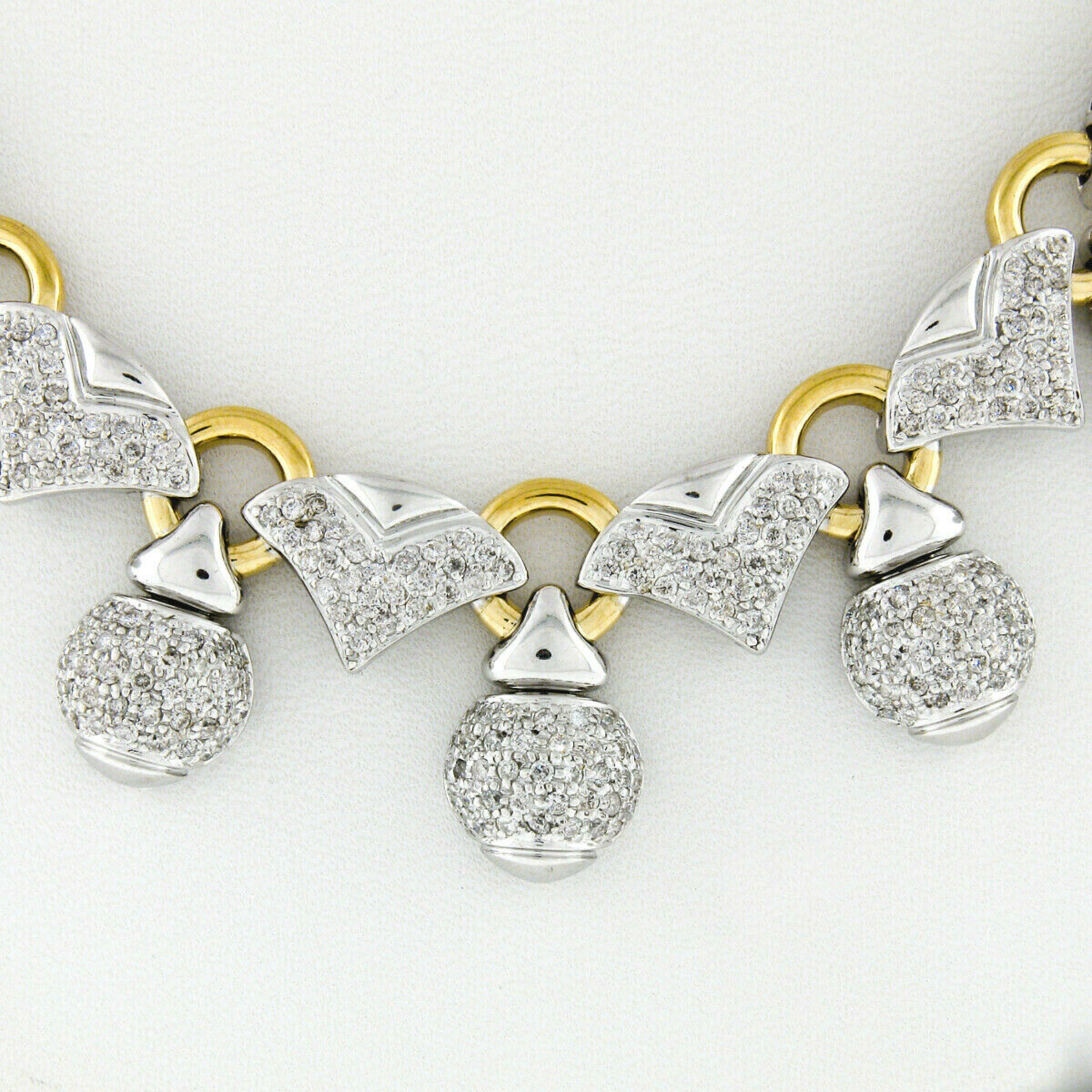 Collier fantaisie à franges en or bicolore 18 carats avec grappe de diamants 4,70 carats Bon état - En vente à Montclair, NJ