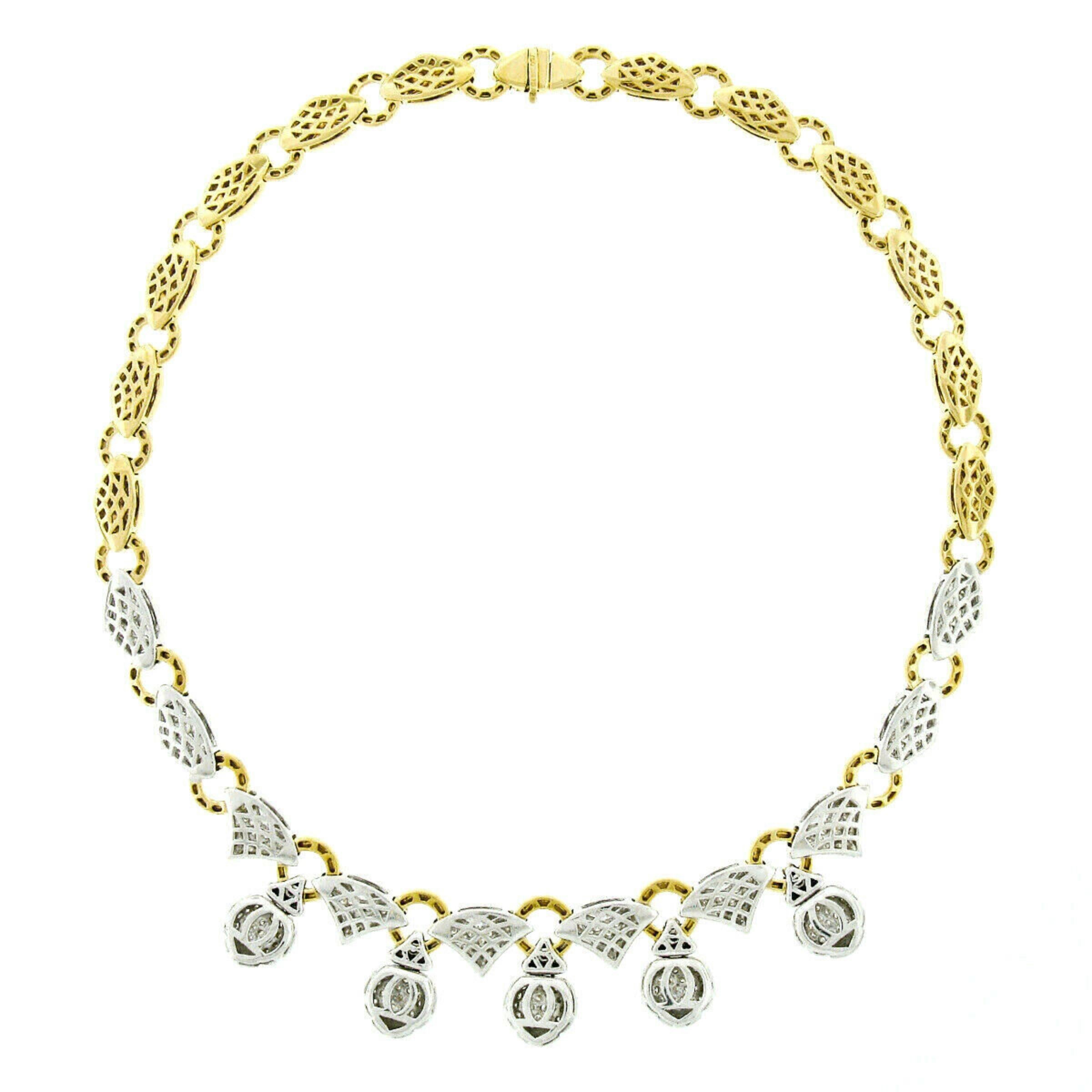 Collier fantaisie à franges en or bicolore 18 carats avec grappe de diamants 4,70 carats en vente 3