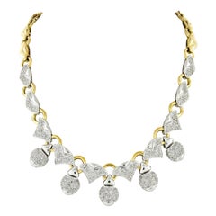 Collier fantaisie à franges en or bicolore 18 carats avec grappe de diamants 4,70 carats