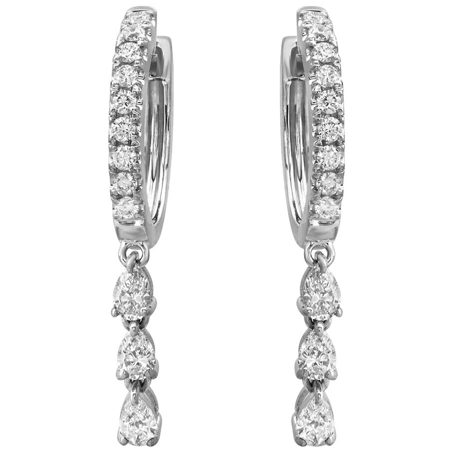 Fine 18 Karat White Gold 0.99 Carat Natural Diamonds Drop Dangle Earrings For Sale