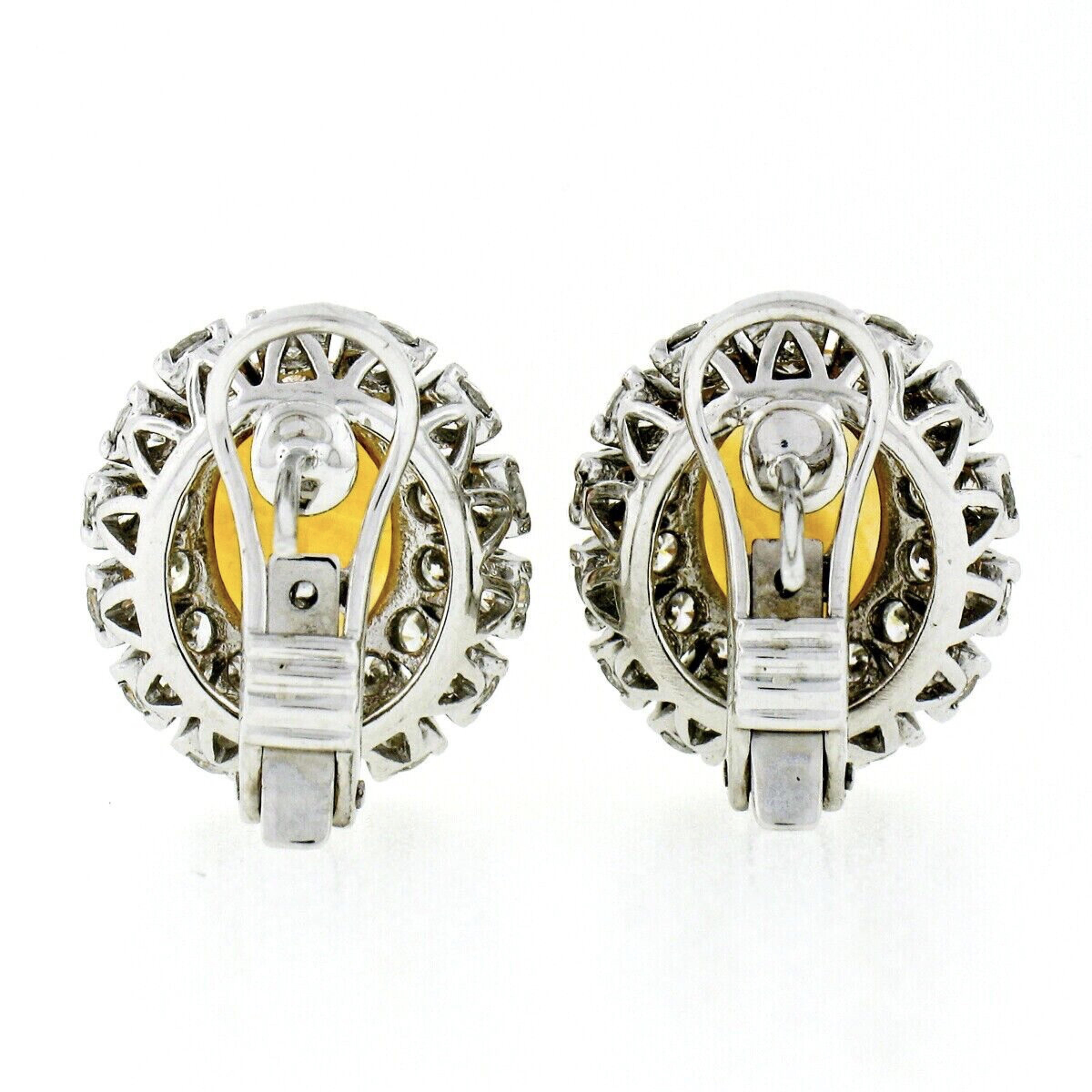 Taille ovale Boucles d'oreilles FINE en or blanc 18 carats, citrine ovale 7,80 carats et diamants brillants double halo en vente