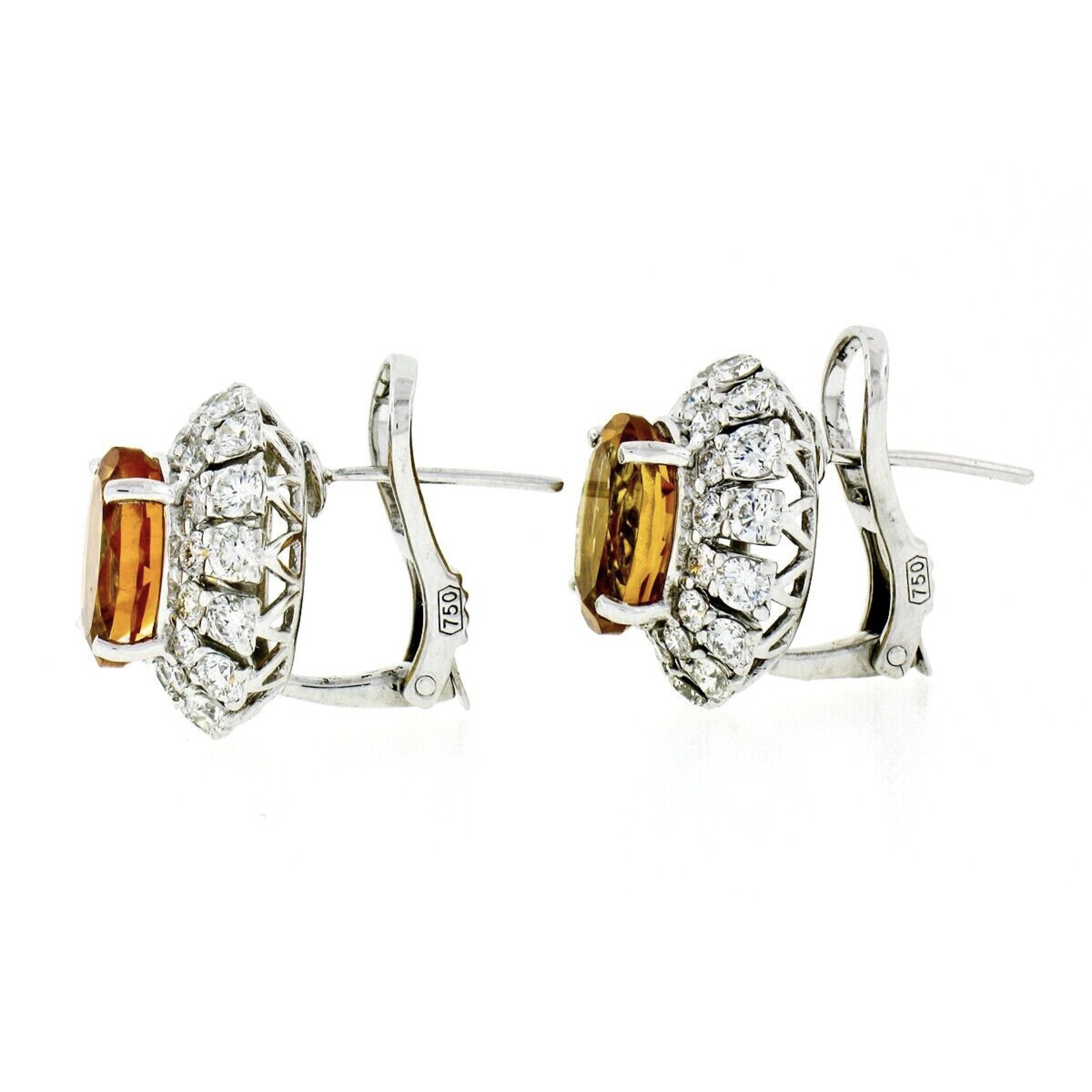 Boucles d'oreilles FINE en or blanc 18 carats, citrine ovale 7,80 carats et diamants brillants double halo Bon état - En vente à Montclair, NJ
