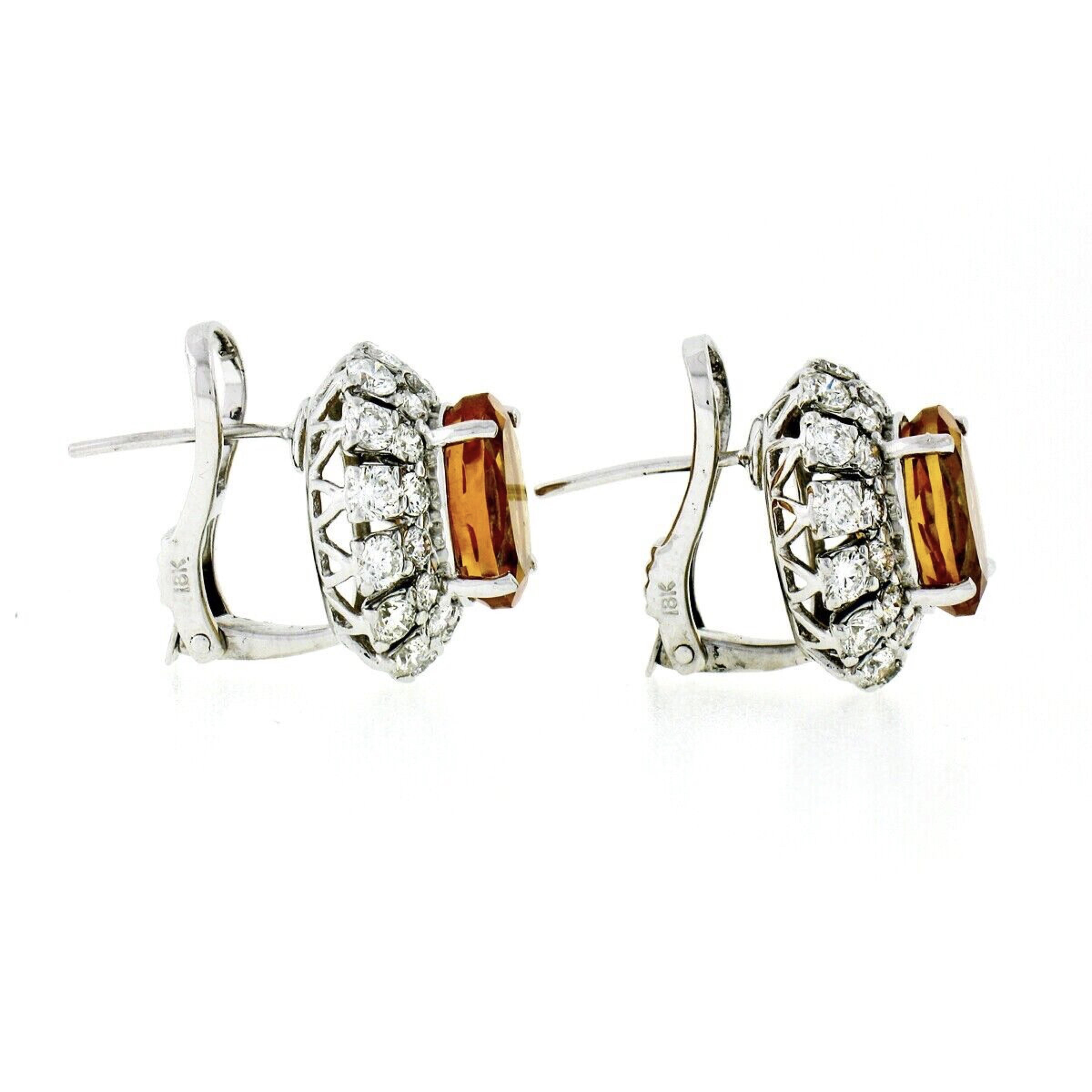 Boucles d'oreilles FINE en or blanc 18 carats, citrine ovale 7,80 carats et diamants brillants double halo Pour femmes en vente
