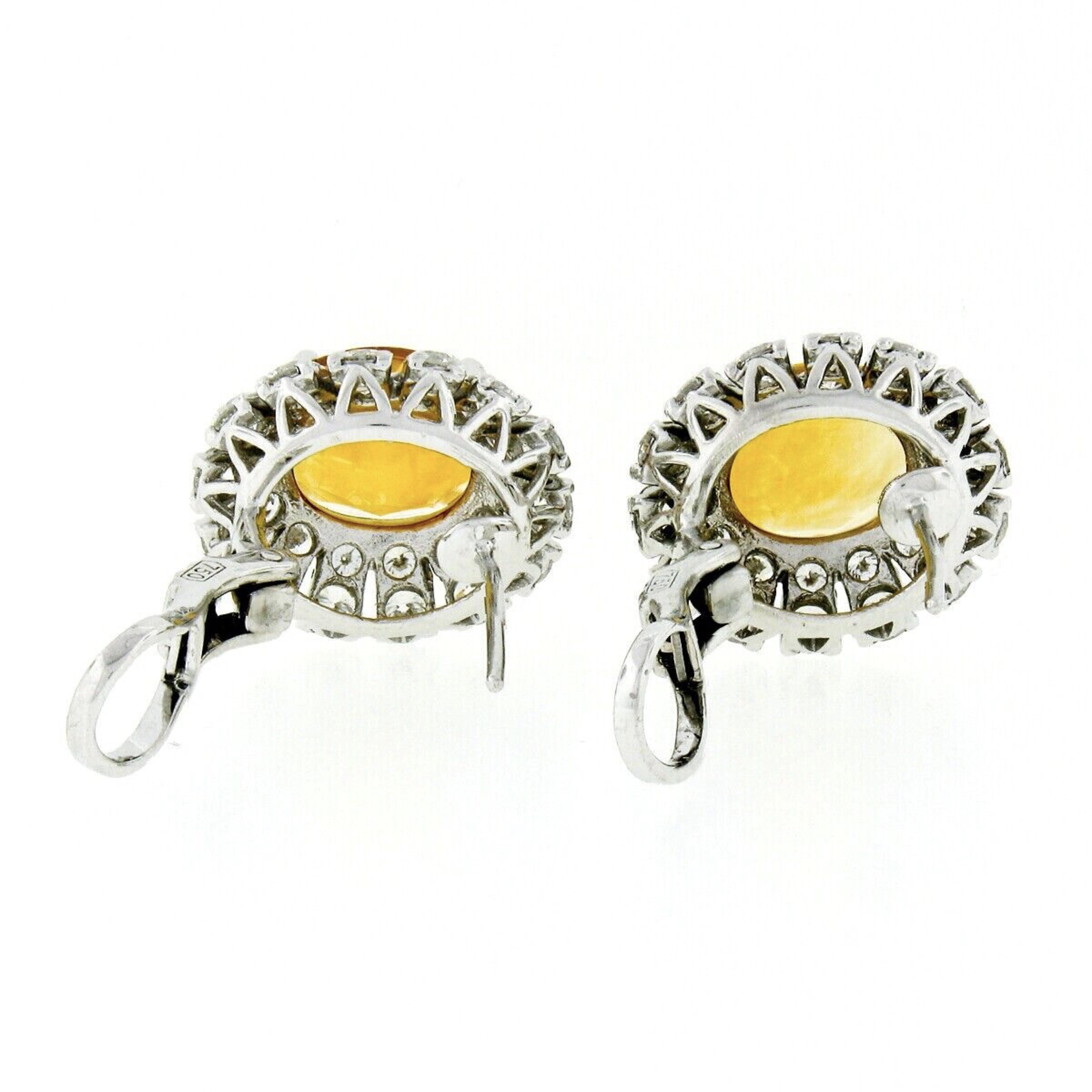 Boucles d'oreilles FINE en or blanc 18 carats, citrine ovale 7,80 carats et diamants brillants double halo en vente 1