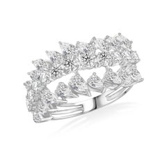 Fine 18K White Gold & Natural Pear Cut Diamond Crossover Ring Statement Jewelry