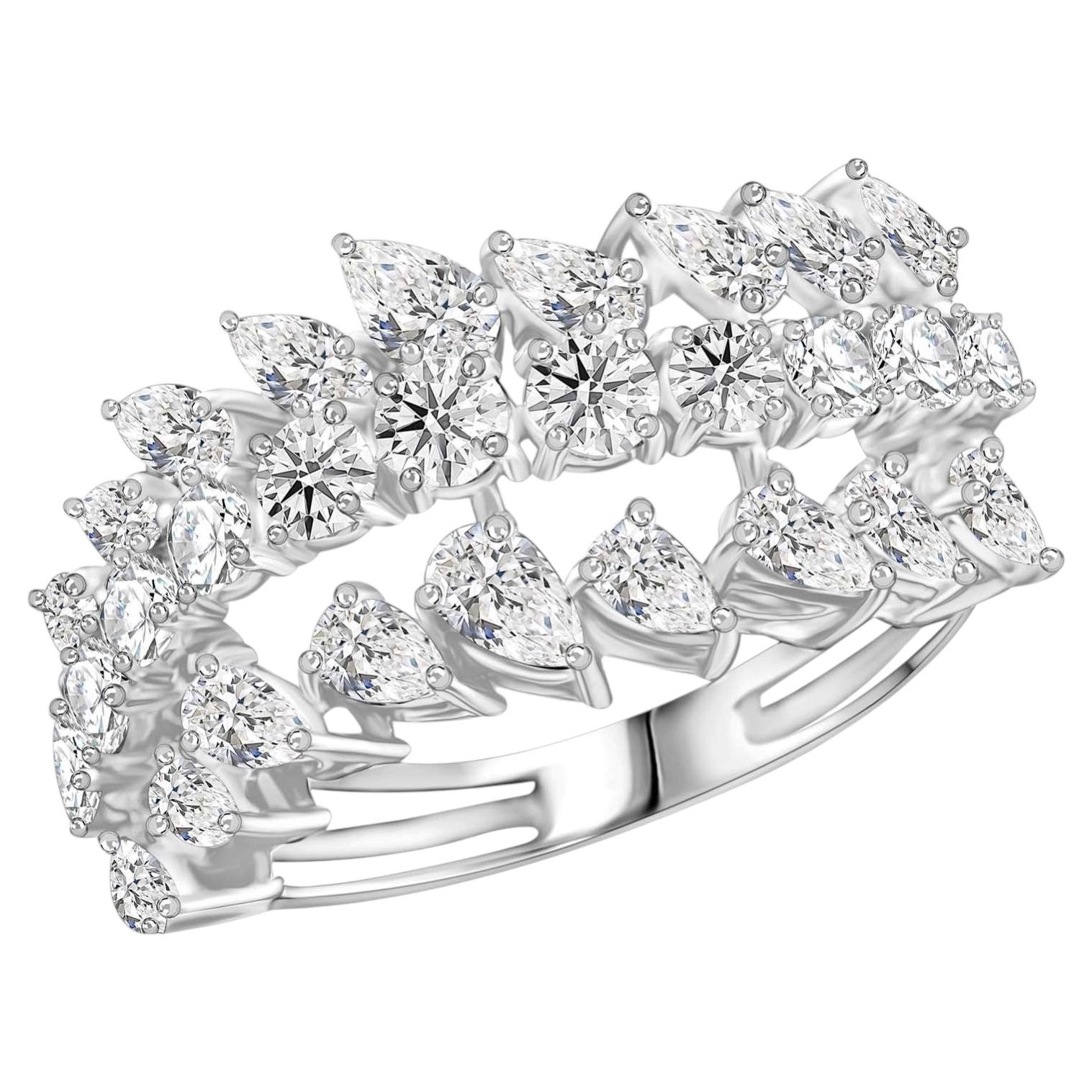 Fine 18K White Gold & Natural Pear Cut Diamond Crossover Ring Statement Jewelry