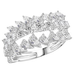 Fine 18K White Gold & Natural Pear Cut Diamond Crossover Ring Statement Jewelry