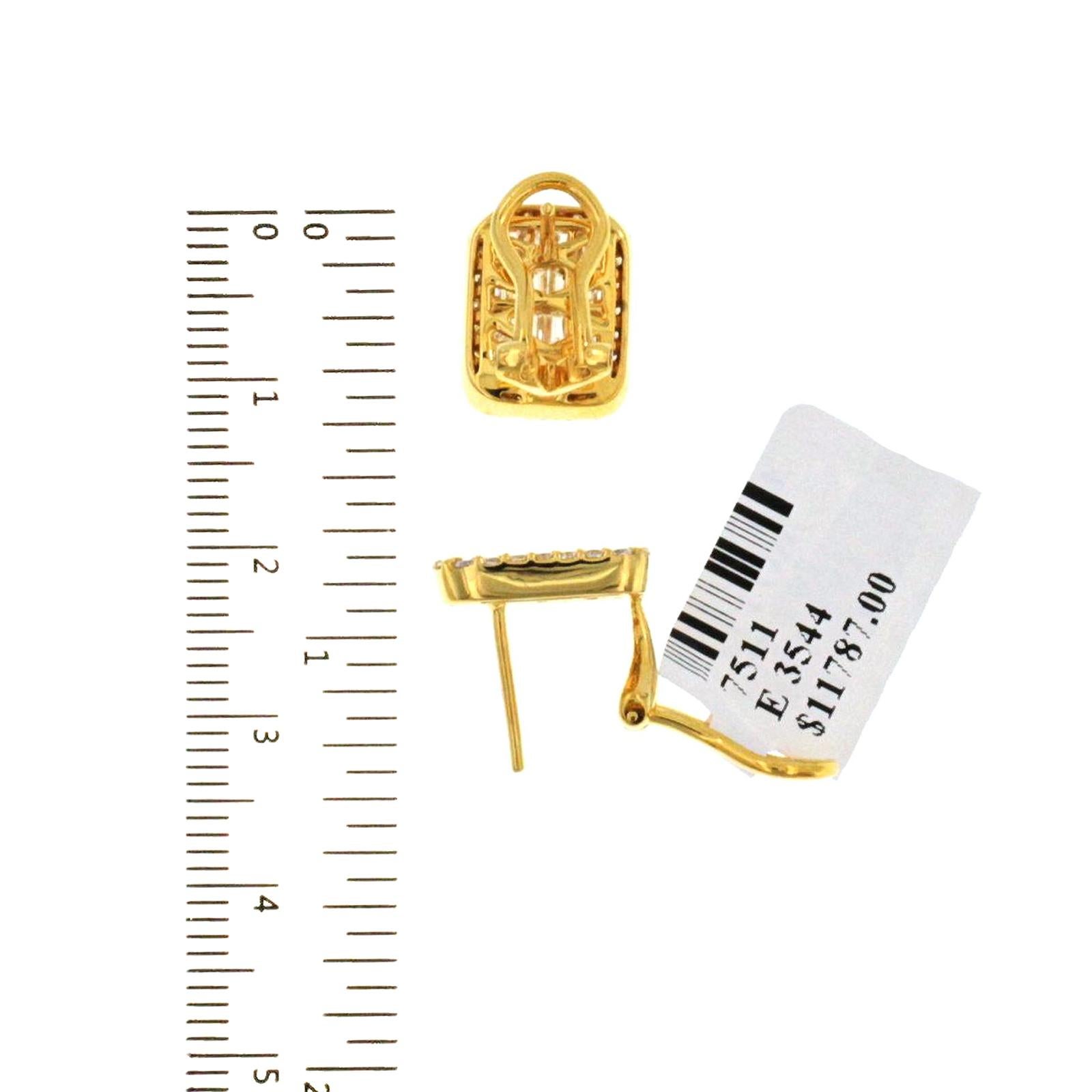 Fine 18 Karat Yellow Gold 2.02 Carat Natural Diamonds Omega Back Earrings For Sale 1