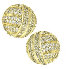 Fine 18k Yellow Gold 5.5ct Round Pave Diamond Large Mosaic Bombe Button Earrings