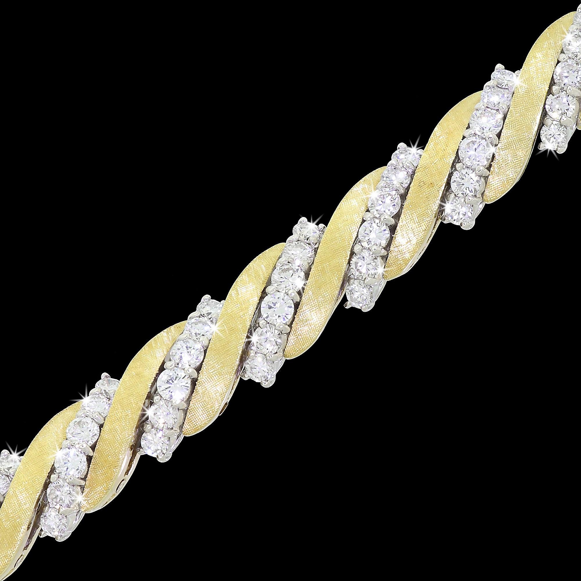 Modern Fine 18K Yellow & White Gold 7CTW Diamond Dinner Cocktail Bracelet 96 Stones 41G