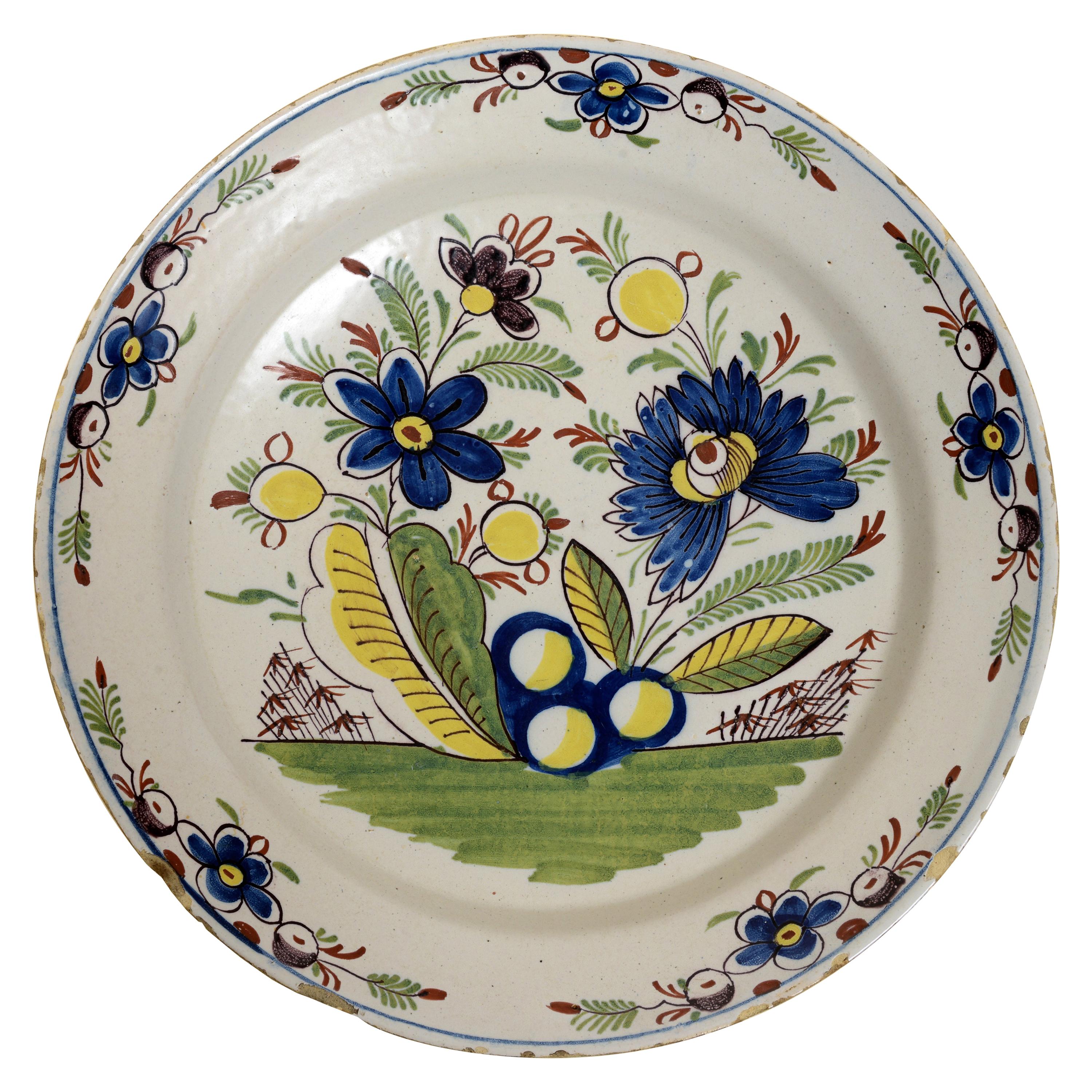Fine 18th c Dutch Polychrome Painted Delft Charger For Sale