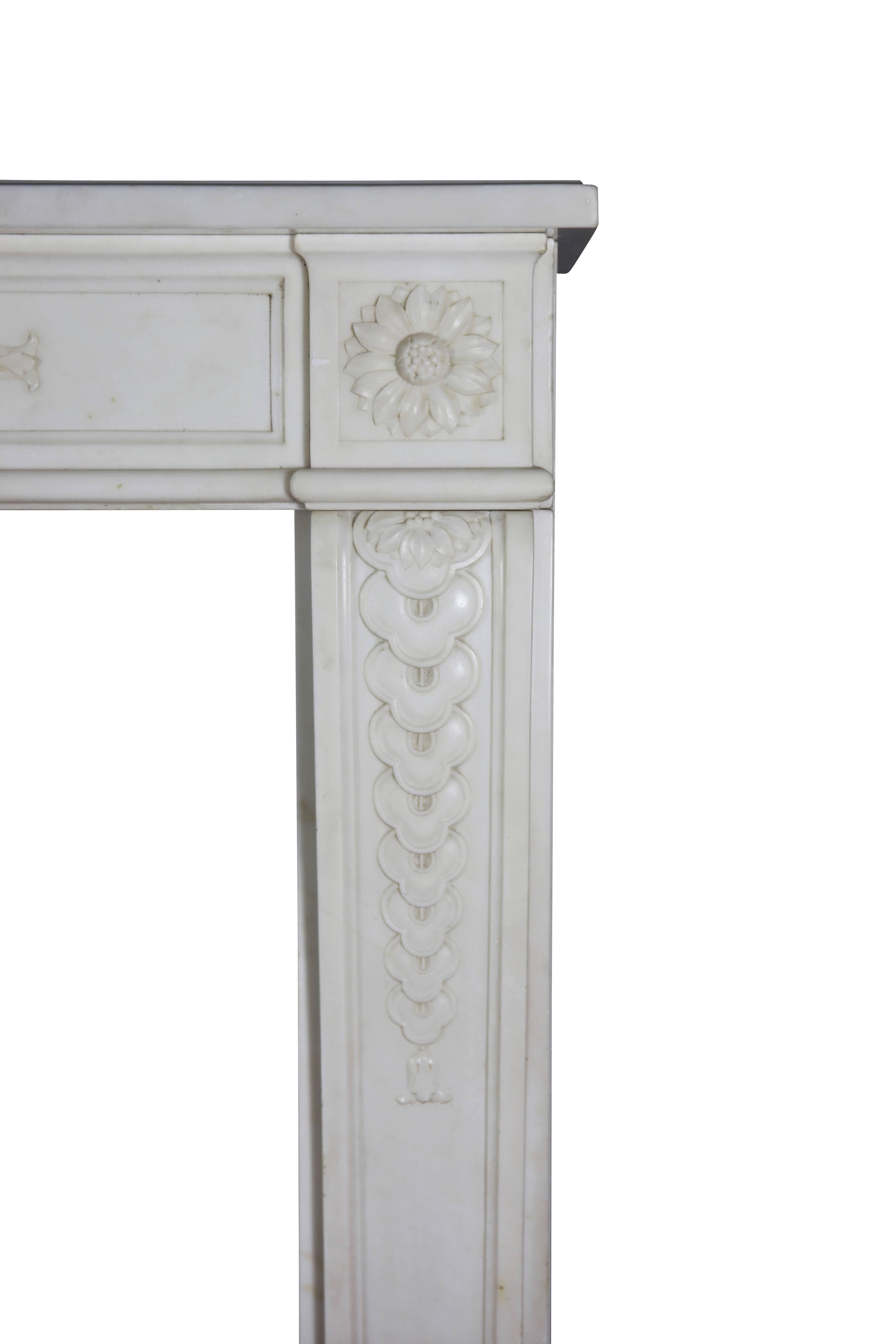 Carved Fine 18th Century French White Statuary Marble Antique Fireplace Surround For Sale