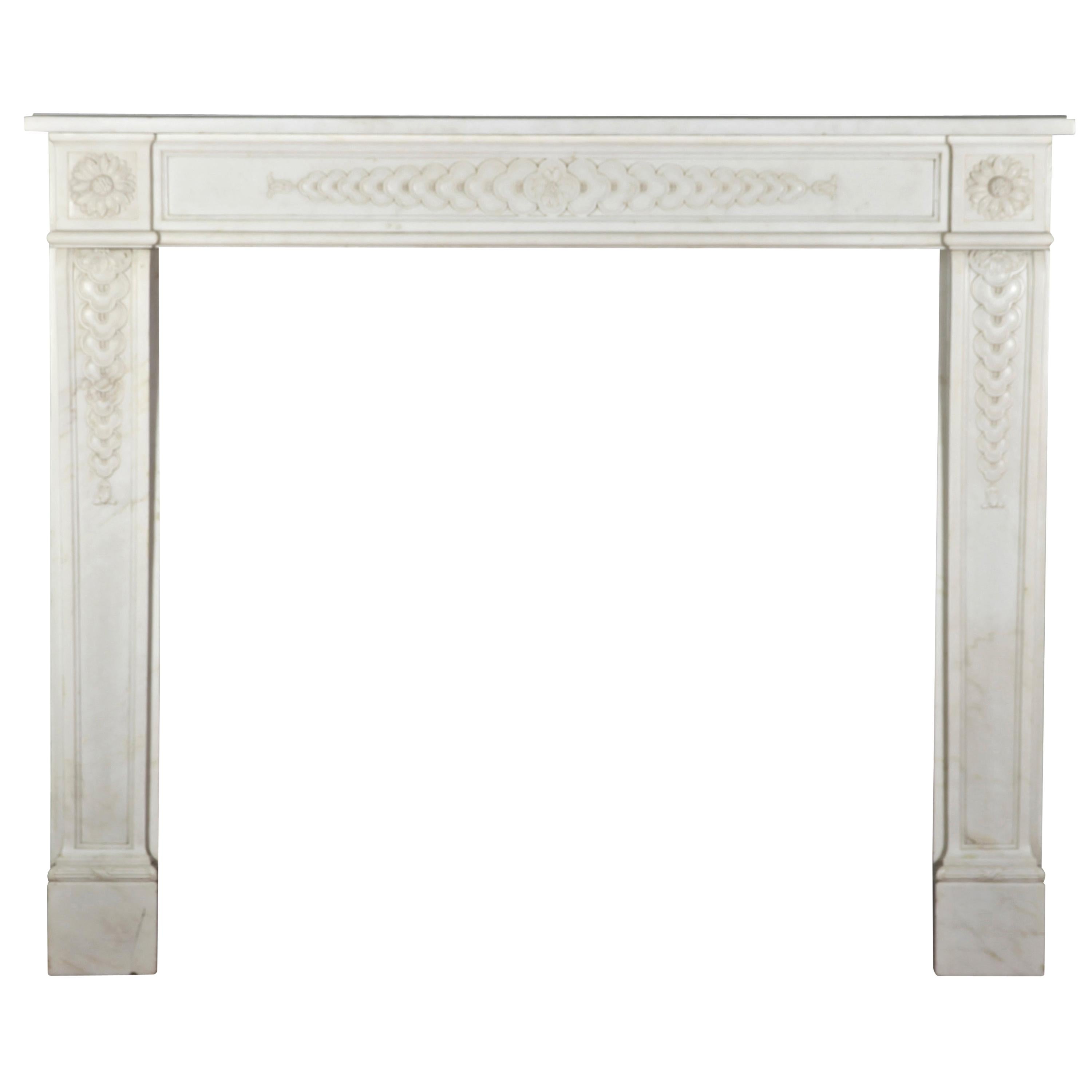 Fine 18th Century French White Statuary Marble Antique Fireplace Surround For Sale