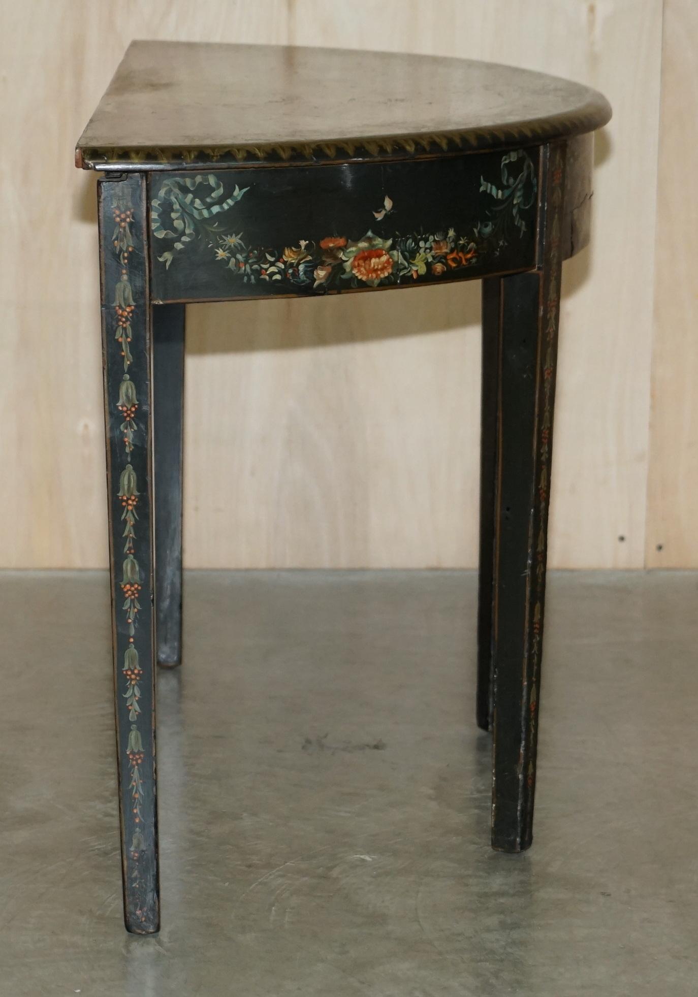 Fine 18th Century circa 1760 Hand Polychrome Painted Demi Lune Console Table For Sale 5