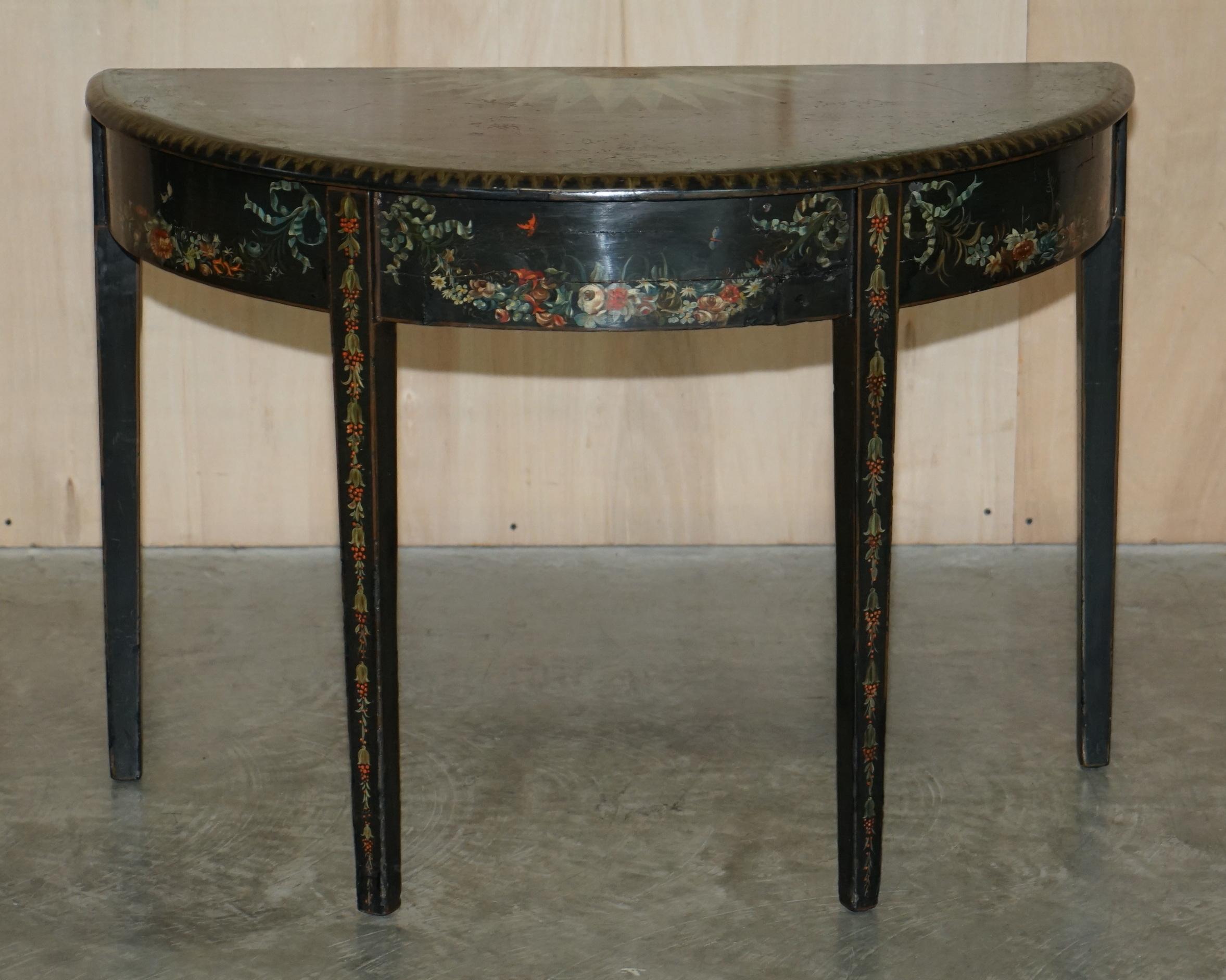 We are delighted to offer for sale this sublime 18th century circa 1760 hand polychrome painted demi lune side table.

A very good looking and well made piece, most likely Italian, the painted finish is original and polychrome hence it has lasted