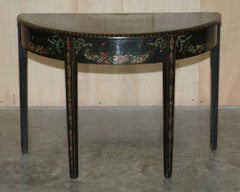 Fine 18th Century circa 1760 Hand Polychrome Painted Demi Lune Console Table