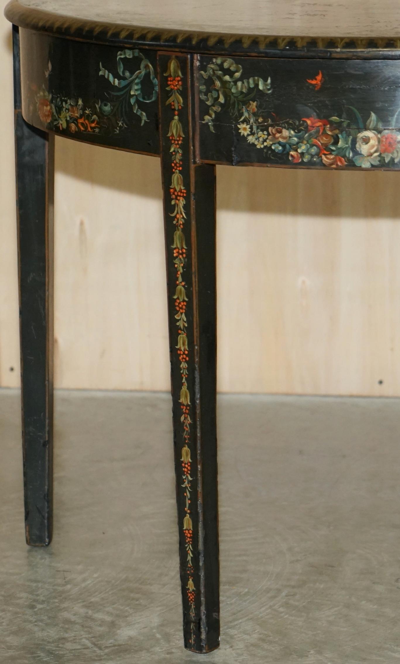 Fine 18th Century circa 1760 Hand Polychrome Painted Demi Lune Console Table For Sale 2