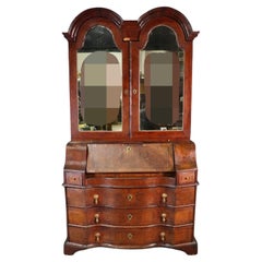 Antique Fine 18th Century Double Bonnet Georgian Tombstone Mirror Secretary Desk