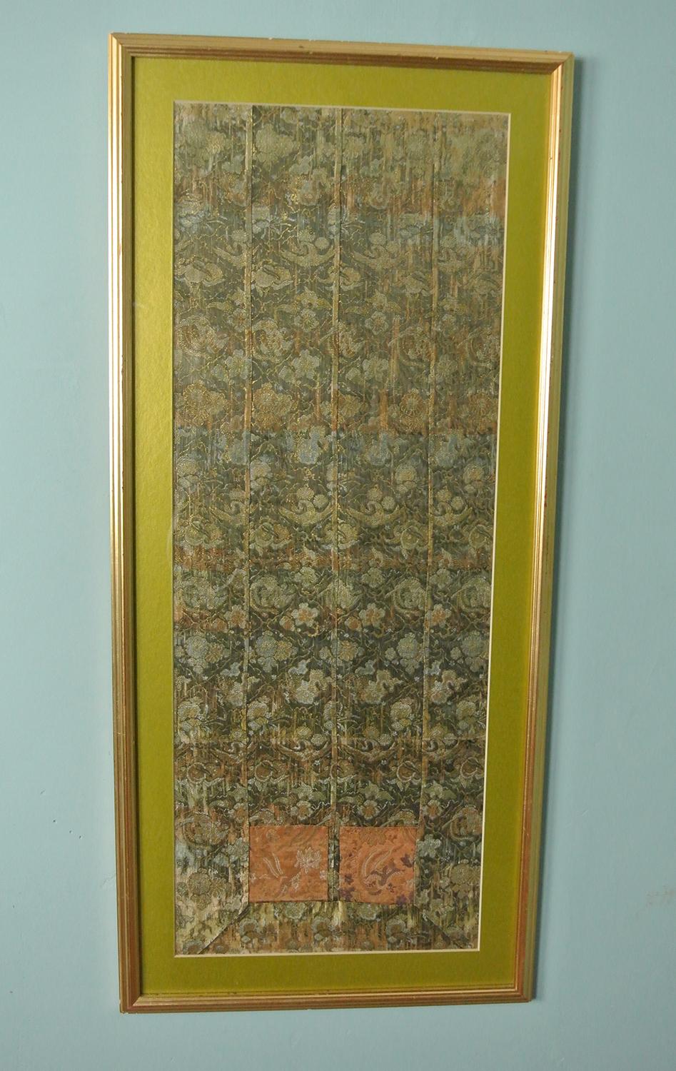 Fine 18th Century Framed Chinese Silk Sleeve Embroidered with Cranes, Clouds and In Good Condition For Sale In Heathfield, GB