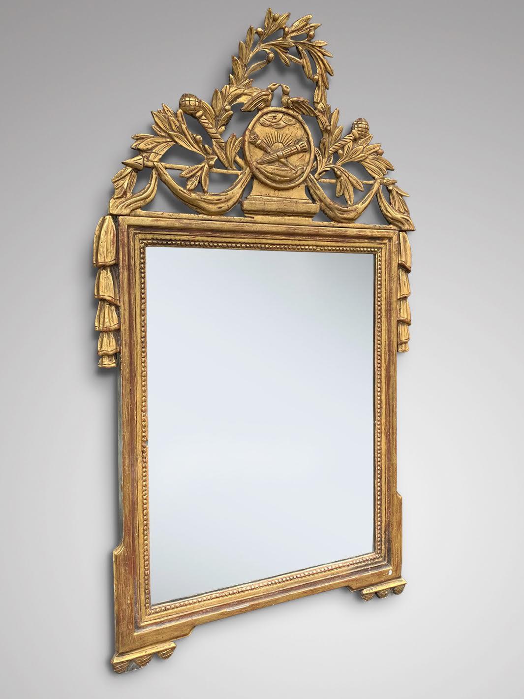 Louis XVI Fine 18th Century French Gilt Wood Framed Wall Mirror