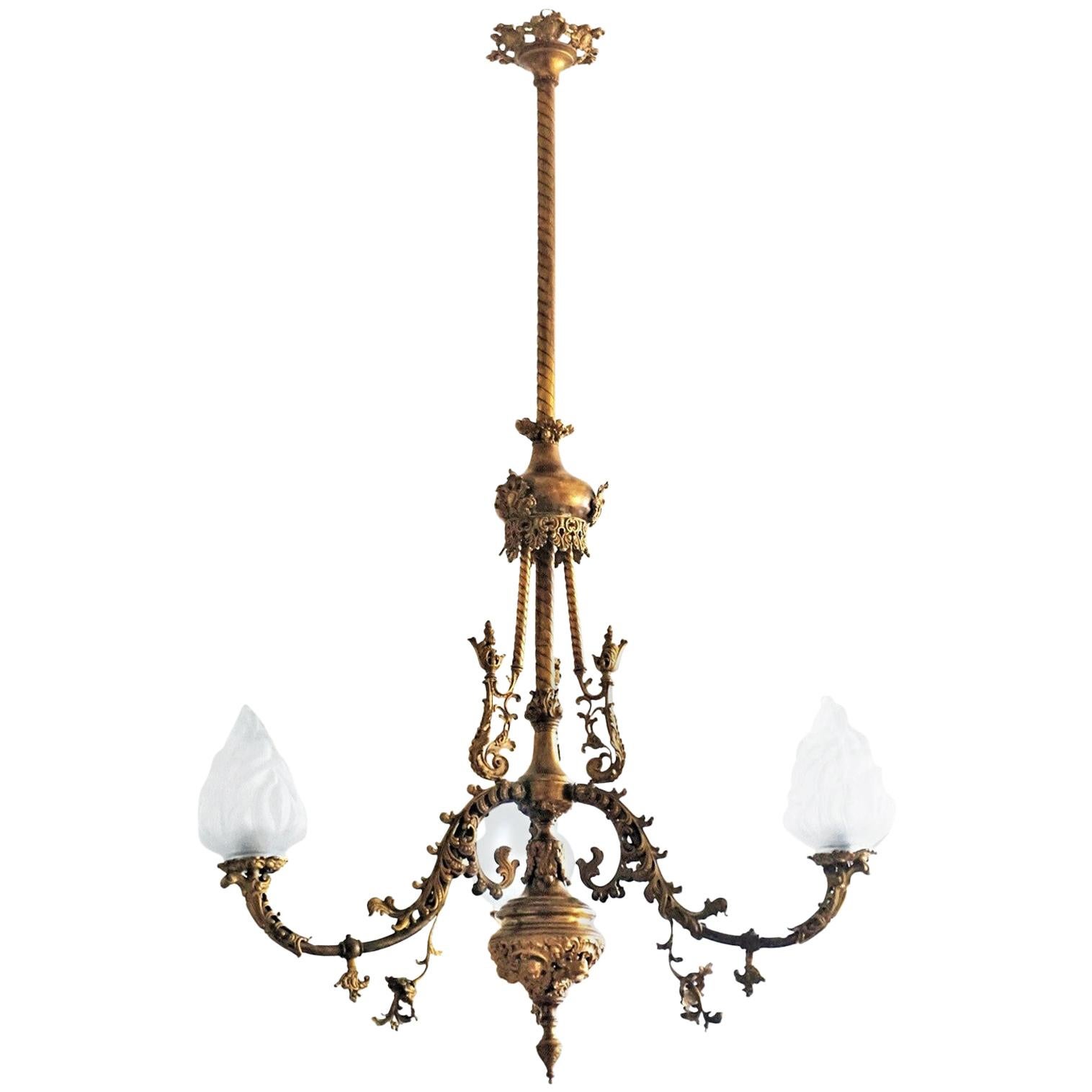 18th Century French Fire-Gilded Bronze Electried Church Chandelier