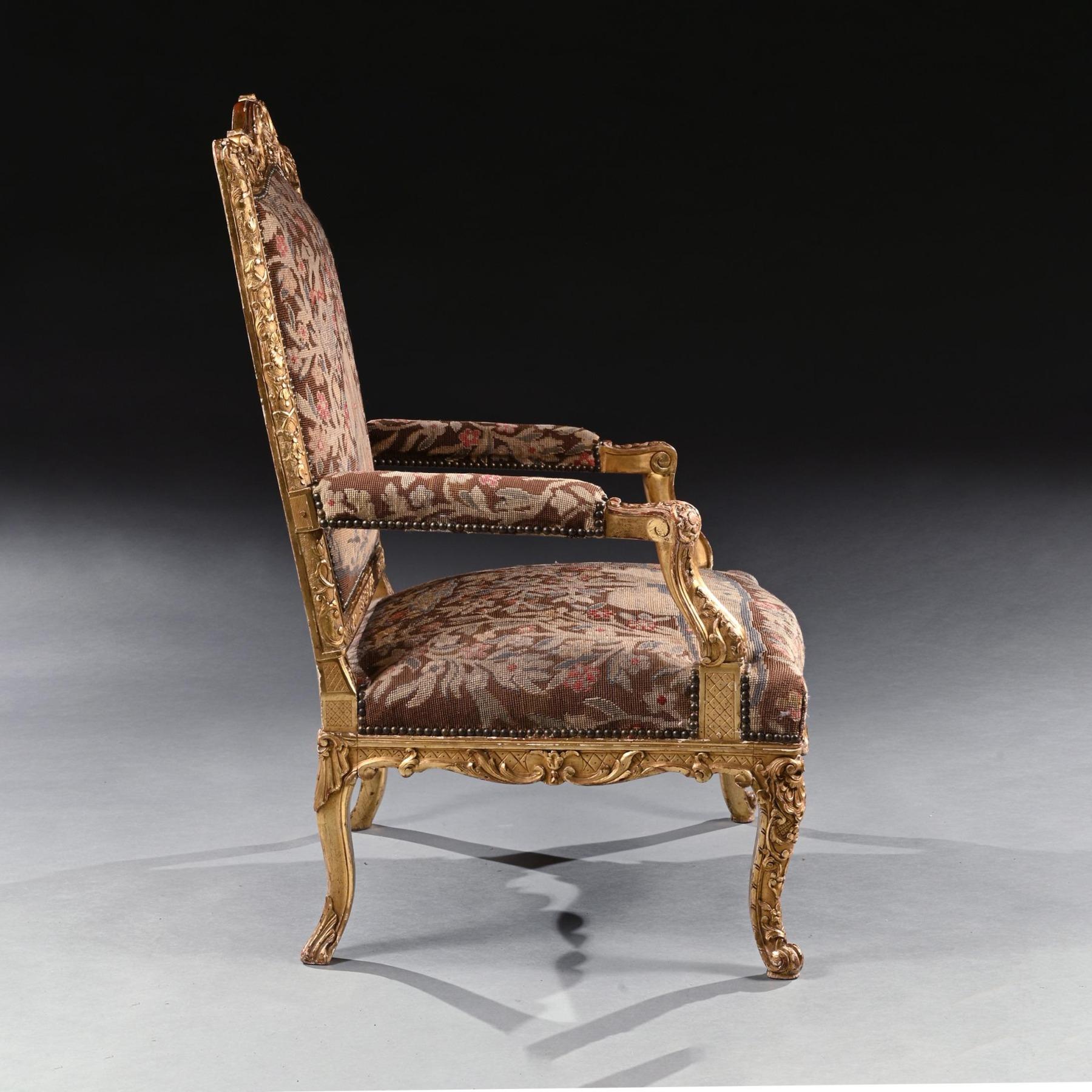 Early 18th Century Fine 18th Century French Regence Period Giltwood Armchair Fauteuil For Sale