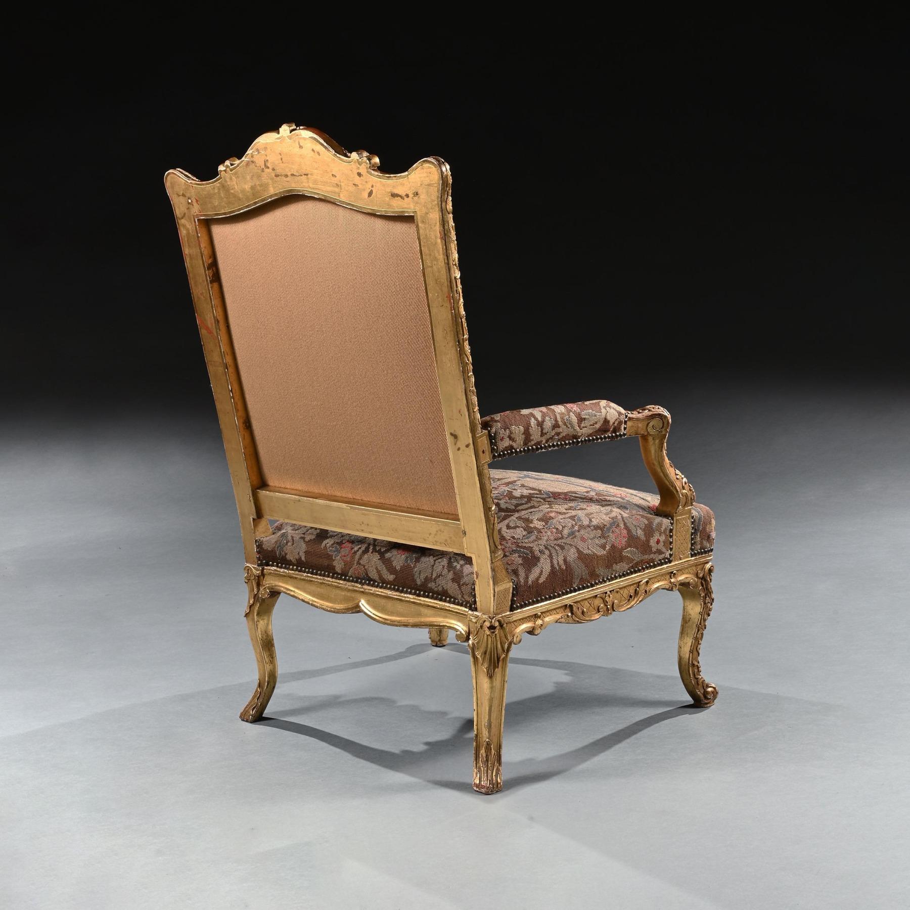 Fine 18th Century French Regence Period Giltwood Armchair Fauteuil For Sale 2